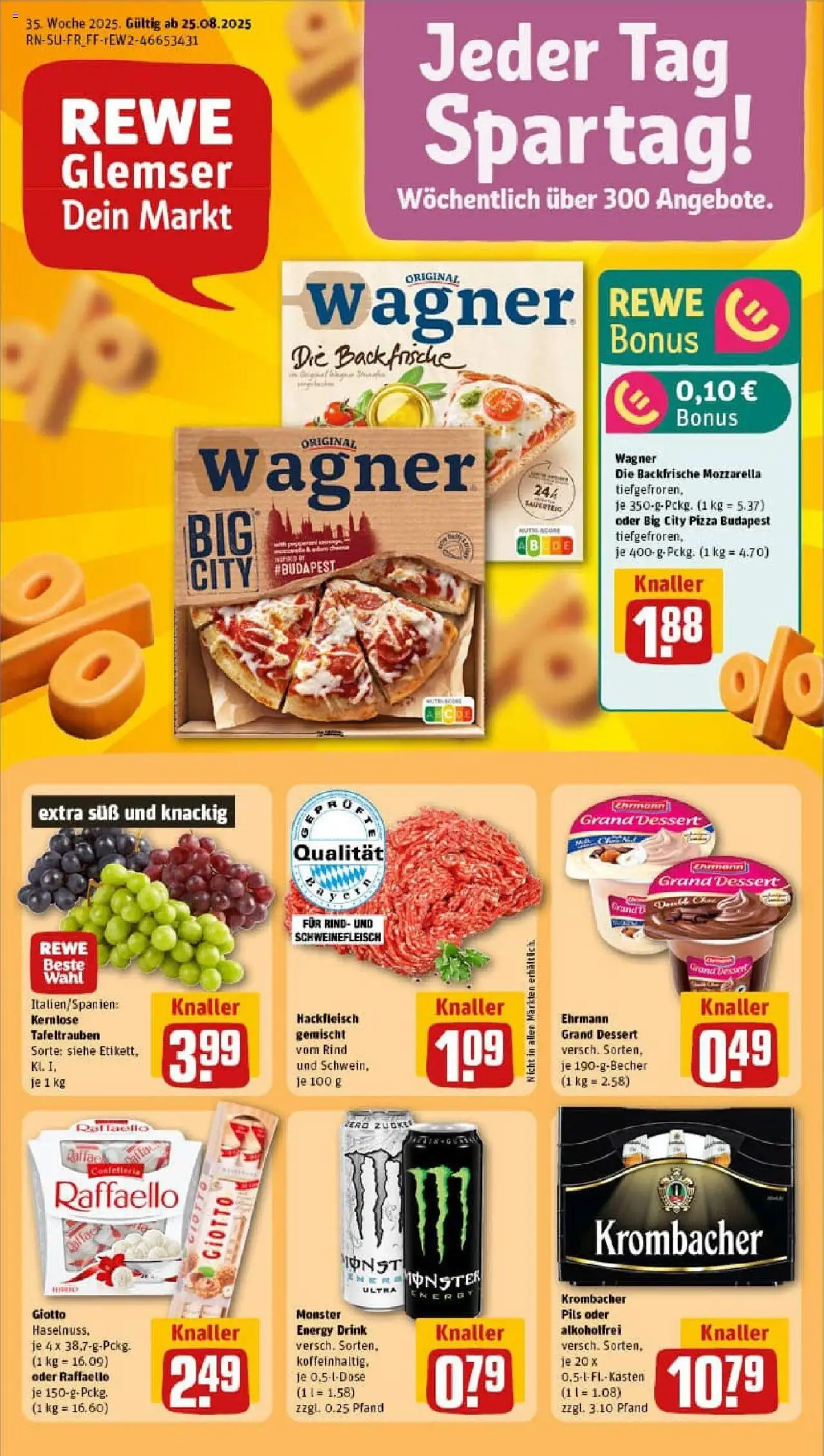 Rewe prospekt Würzburg	 - gültig ab dem 24.08.2025 | Seite: 1 | Produkte: Energy, Pils, Pizza, Schweinefleisch