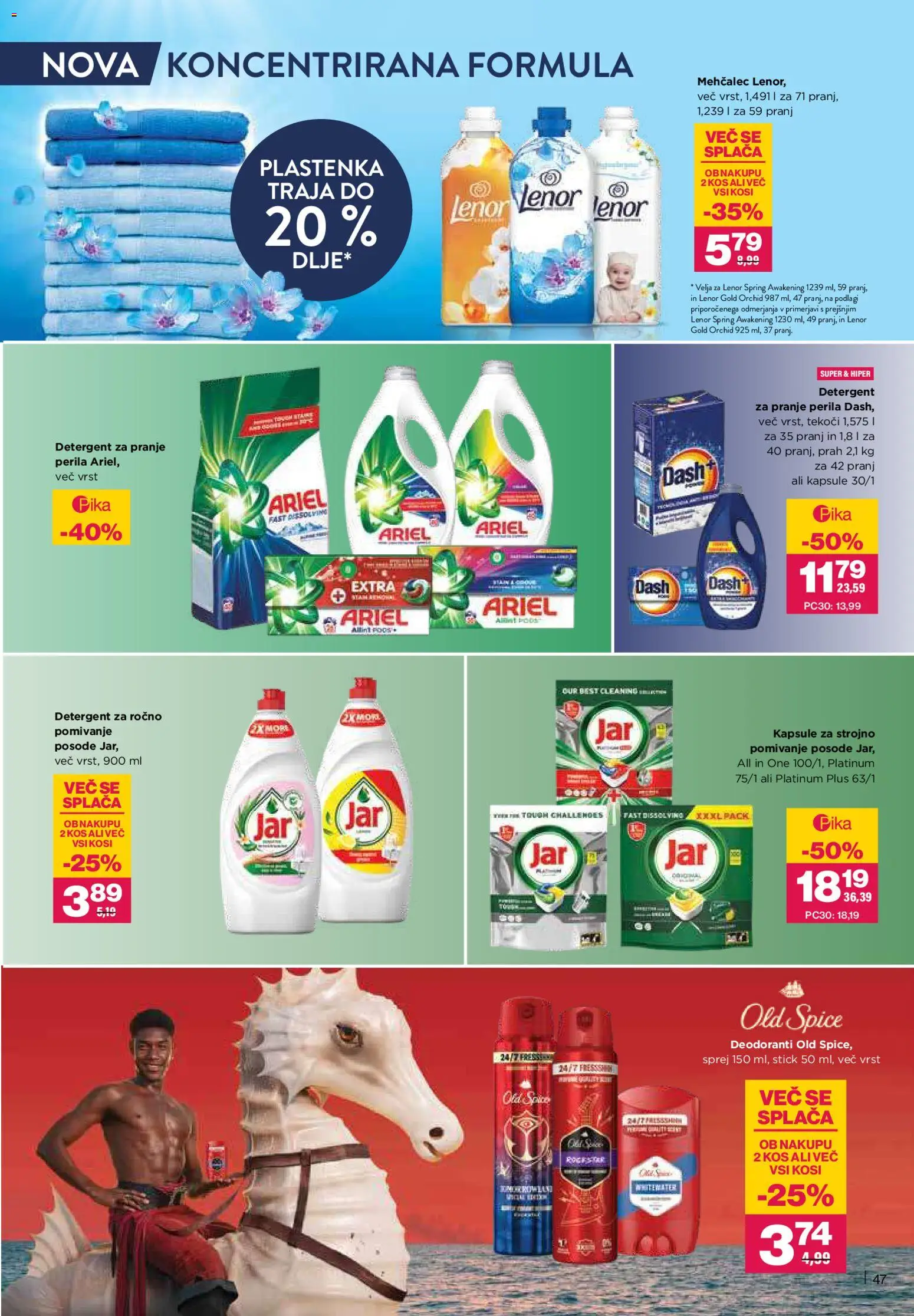 Novi Mercator katalog ponudbe – veljaven od 23.10.2025 | Stran: 47 | Izdelki: Mehčalec, Kos, Deodorant, Detergent