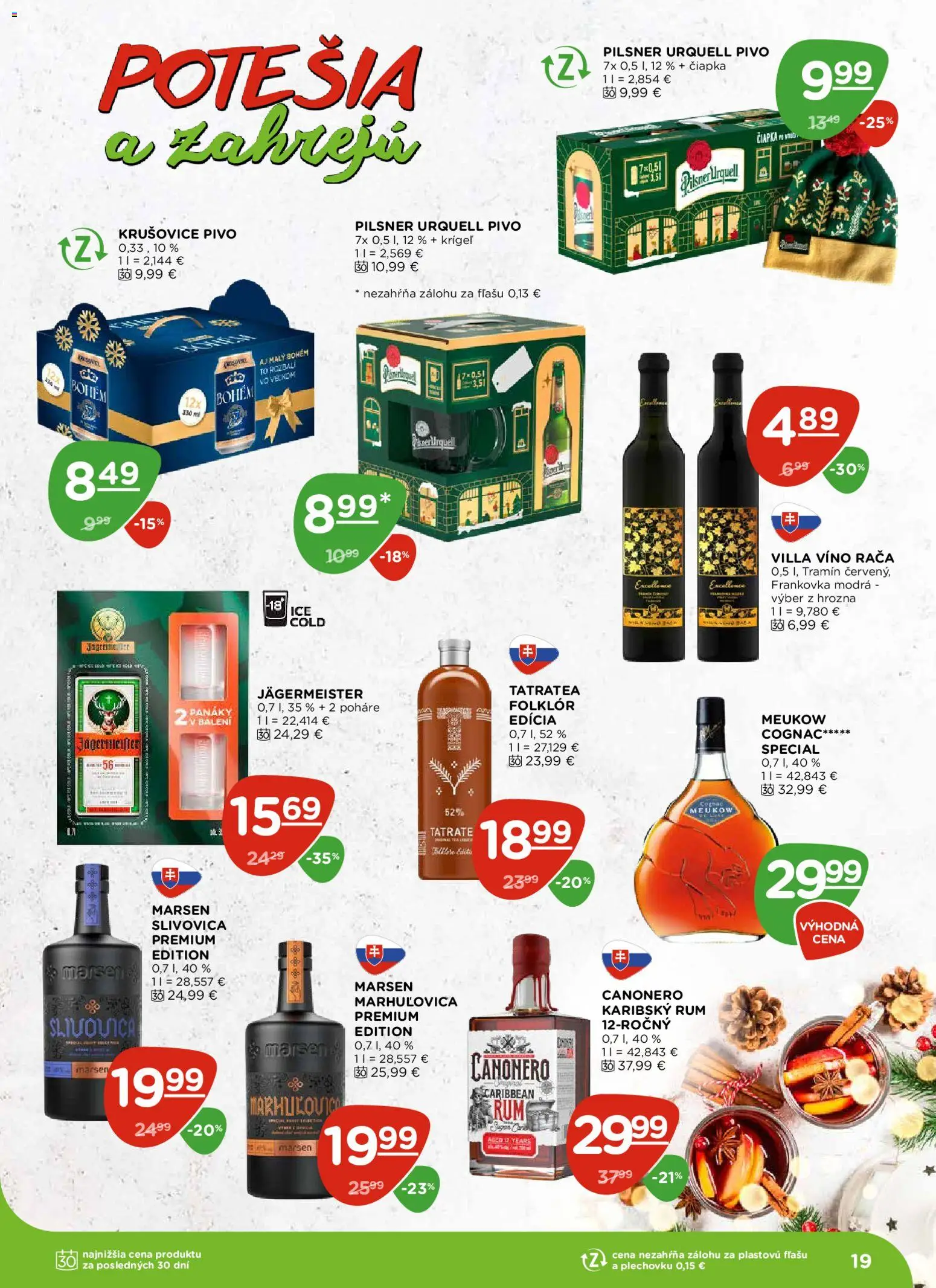 Nové Terno akcie – leták je platný od 13.11.2025 | Strana: 19 | Produkty: Víno, Krušovice, Slivovica, Rum