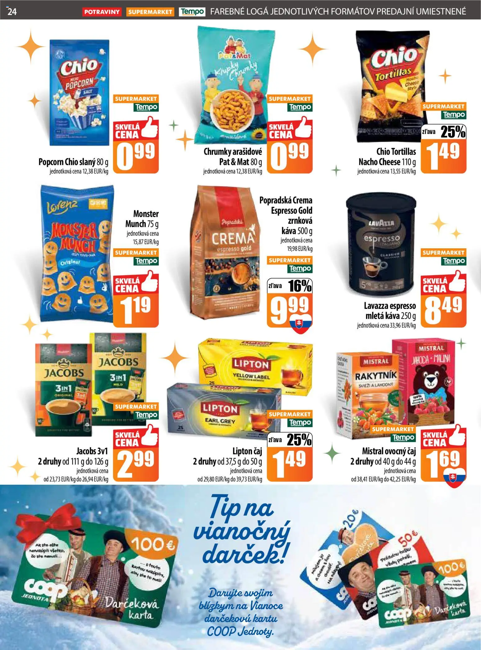Nové COOP Jednota akcie – leták je platný od 11.12.2025 | Strana: 24 | Produkty: Káva, Čaj, Lavazza, Zrnková káva