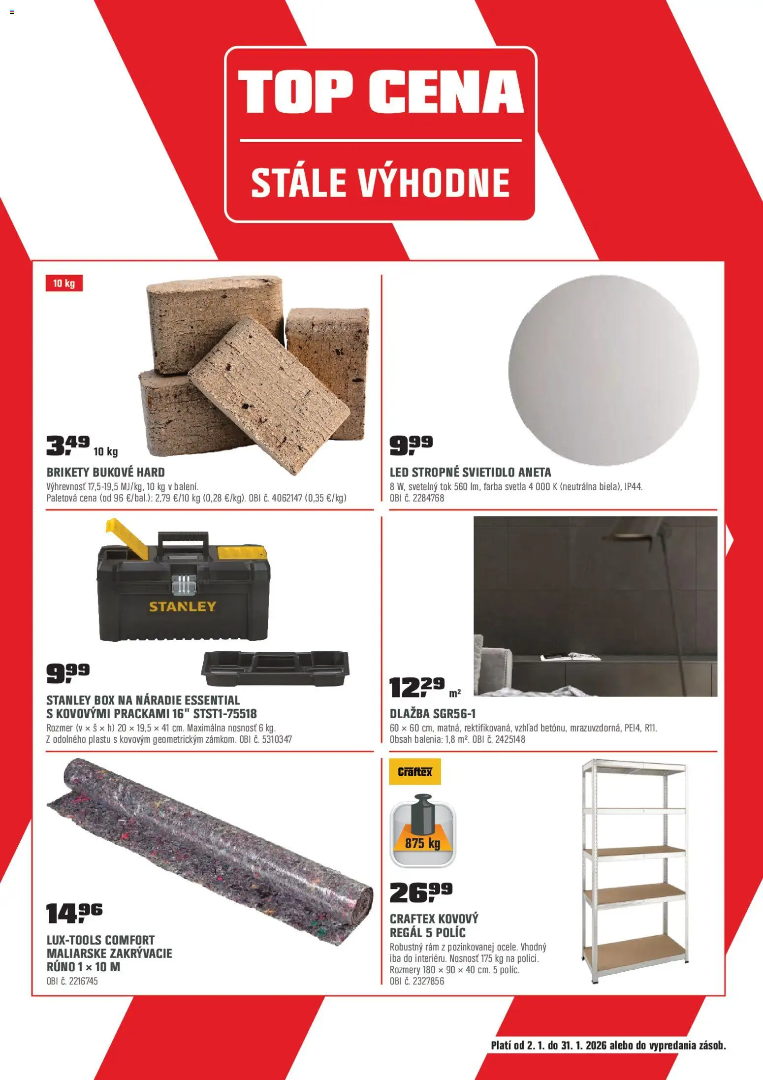 Nové OBI akcie – leták je platný od 02.01.2026 | Strana: 17 | Produkty: Regál, Stropné svietidlo, Led stropné svietidlo, Rám