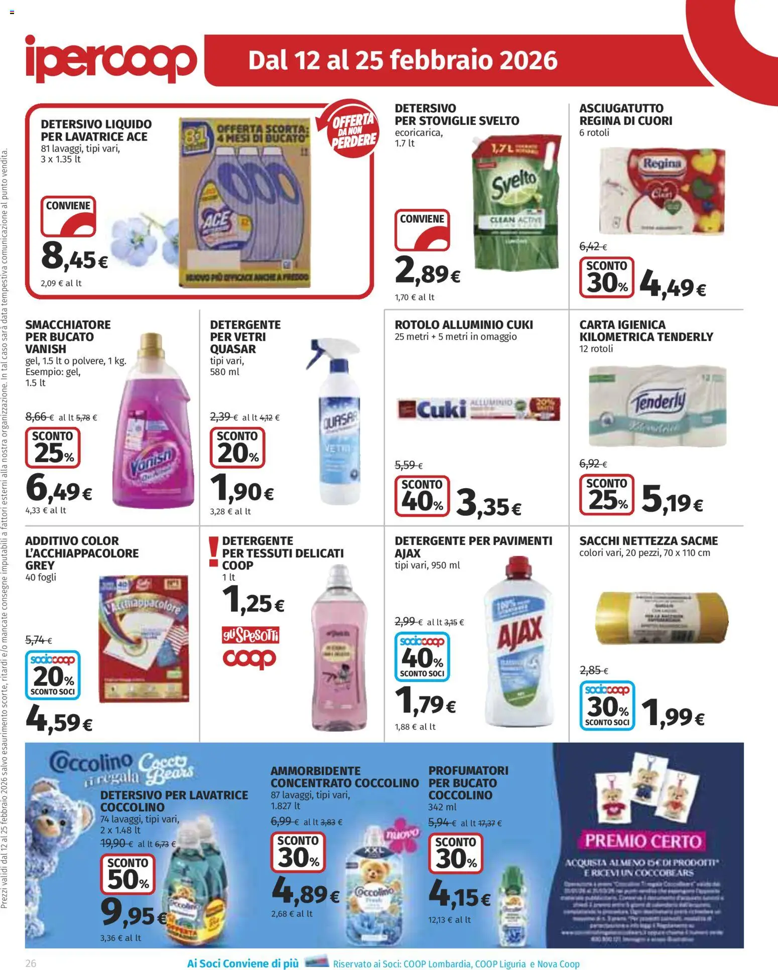 Volantino Ipercoop del 12.02.2026 | Pagina: 26 | Prodotti: Carta igienica, Ammorbidente, Smacchiatore, Asciugatutto