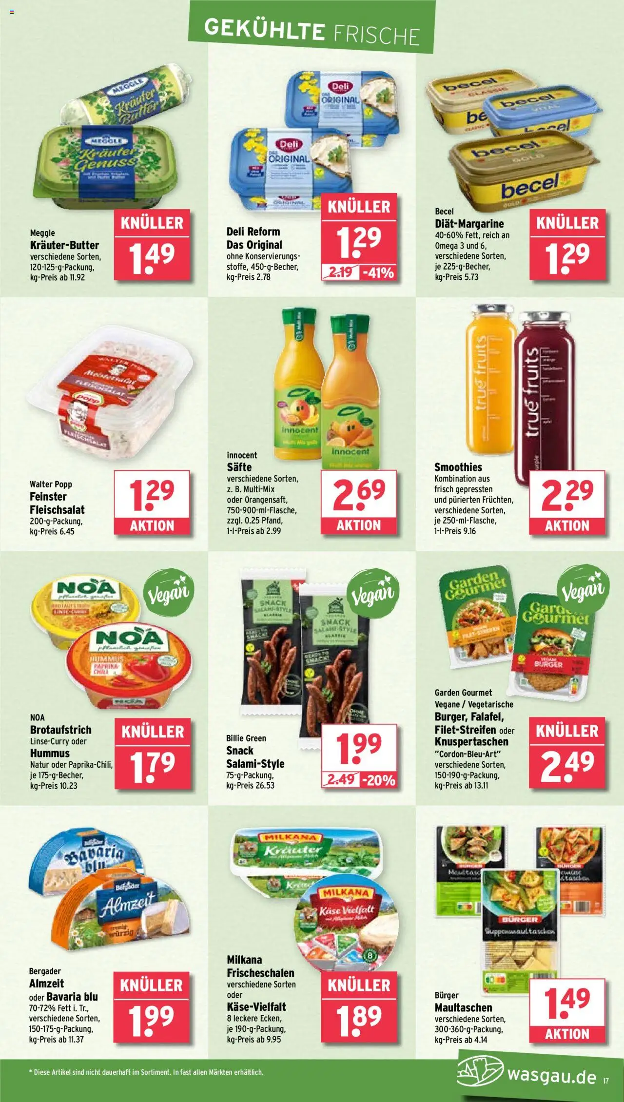 Wasgau Prospekt 	 - gültig ab dem 18.08.2025 | Seite: 17 | Produkte: Burger, Kräuterbutter, Maultaschen, Deli reform