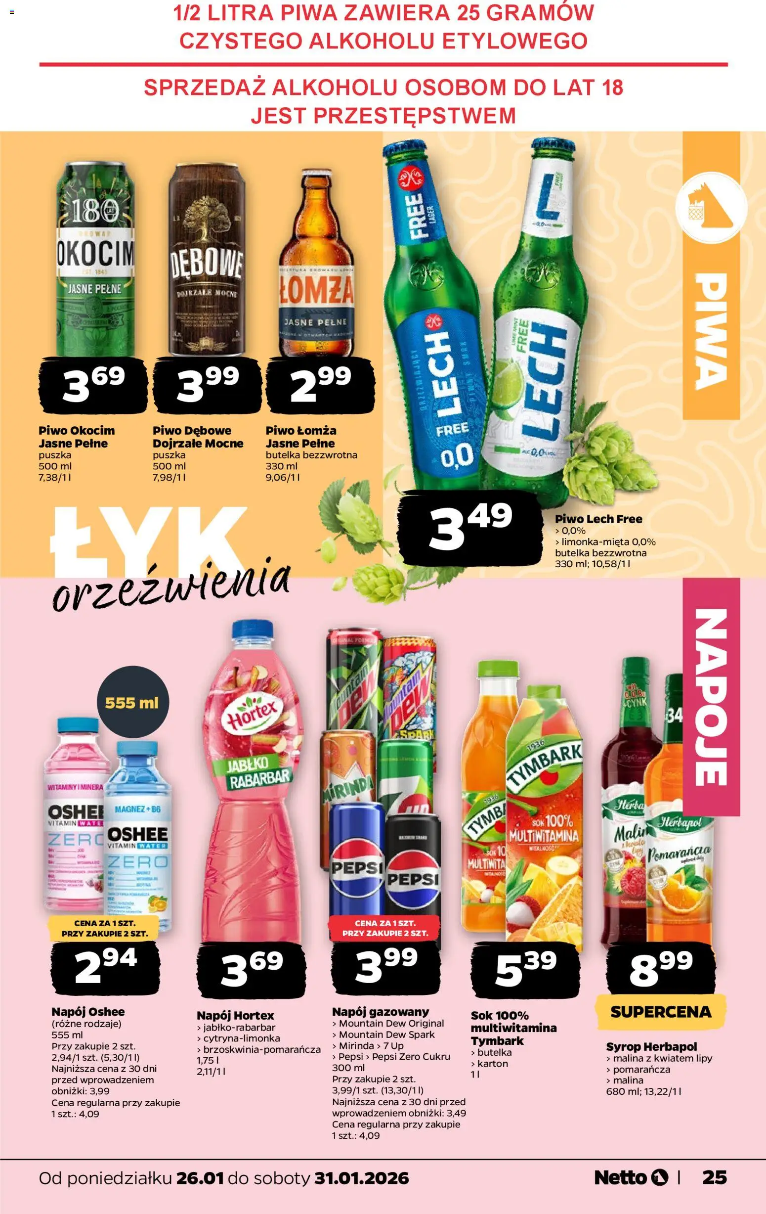 Netto gazetka - Spożywcza od 26.01.2026 | Strona: 25 | Produkty: Syrop, Malina, Napoje, Piwo