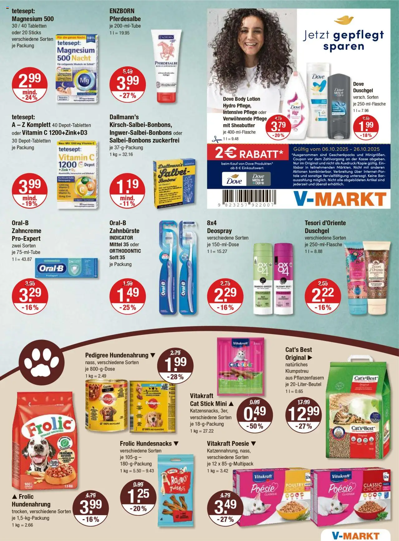 V-Markt - Hallertau / Oberpfalz – gültig ab 09.10.2025 | Seite: 11 | Produkte: Duschgel, Zahnbürste, Body Lotion, Pedigree