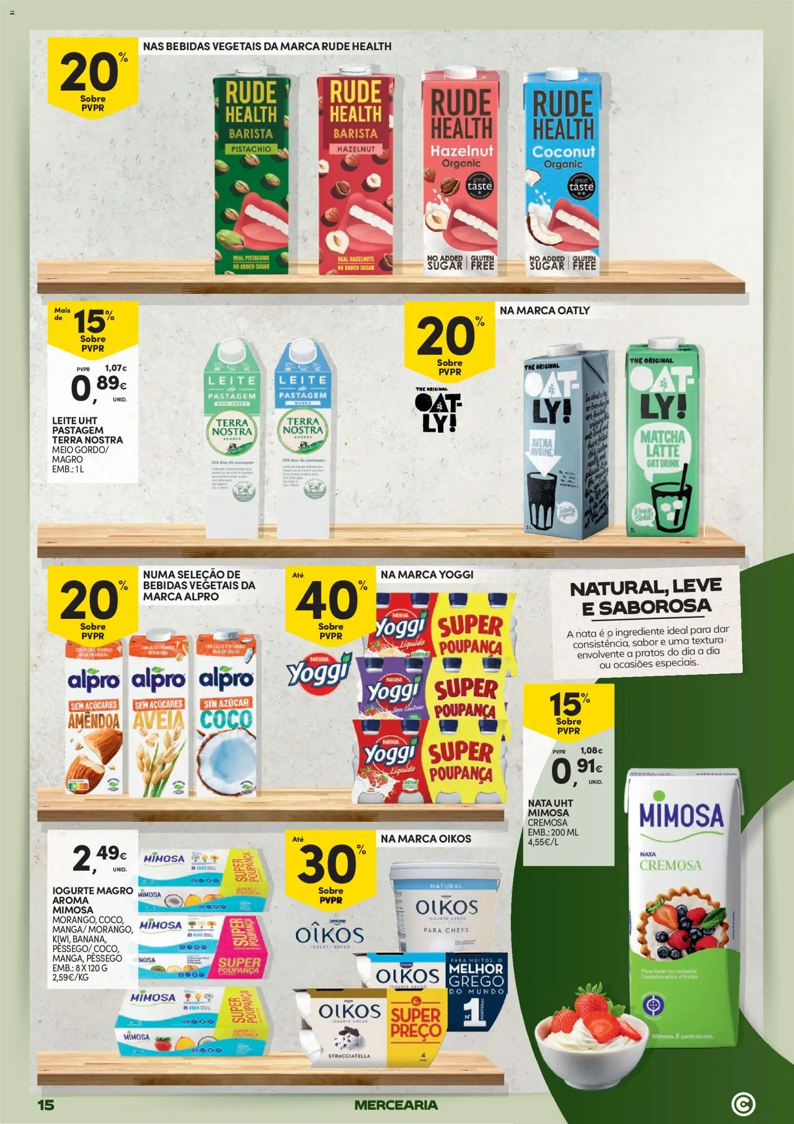 Continente Mercearia A sua despensa, a sua poupança │ válido de 21.04.2026 | Página: 15 | Produtos: Pratos, Matcha, Iogurte, Nata