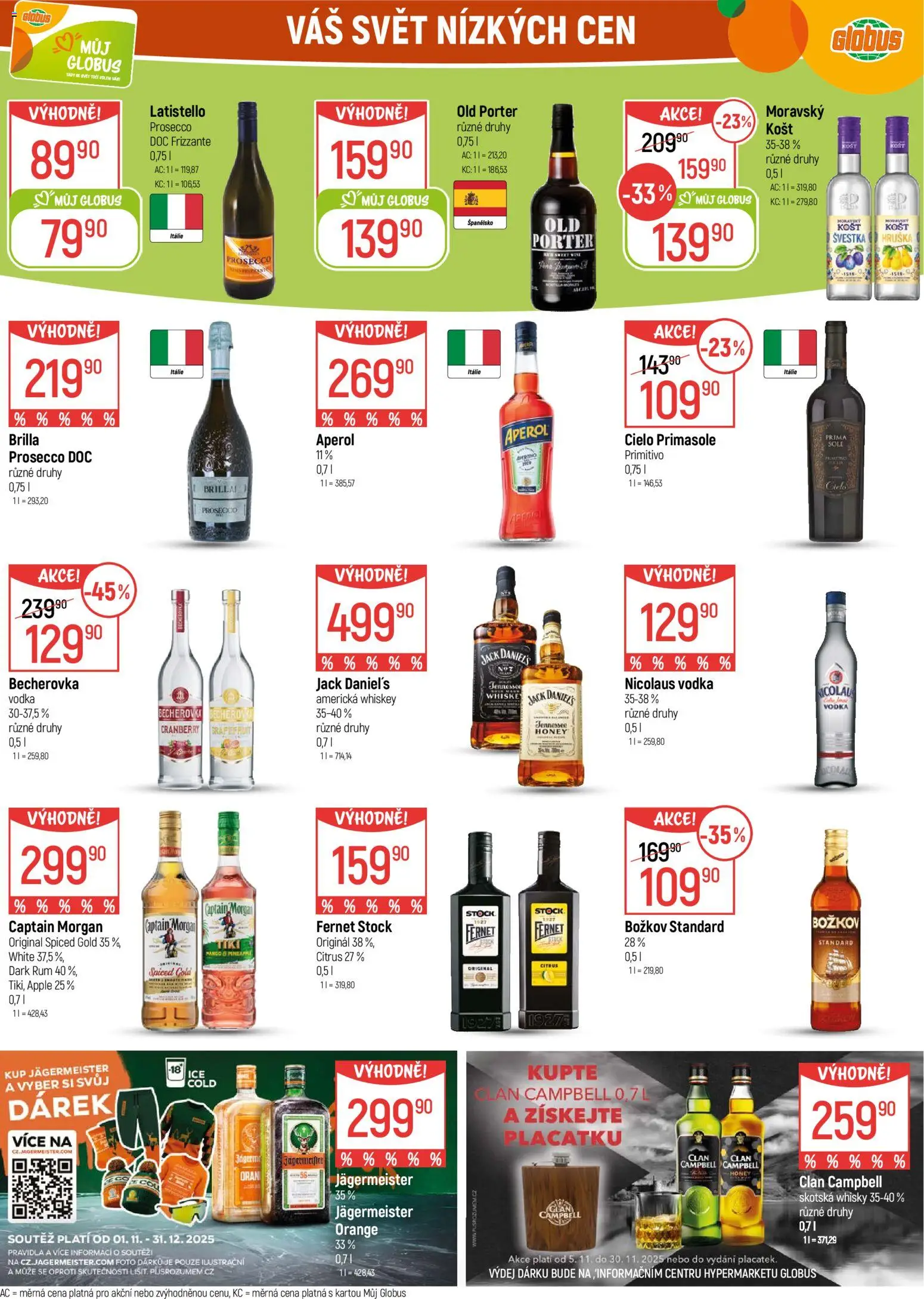 Globus leták - Praha Černý Most od 05.11.2025 | Strana: 27 | Produkty: Old porter, Nicolaus vodka, Božkov, Becherovka