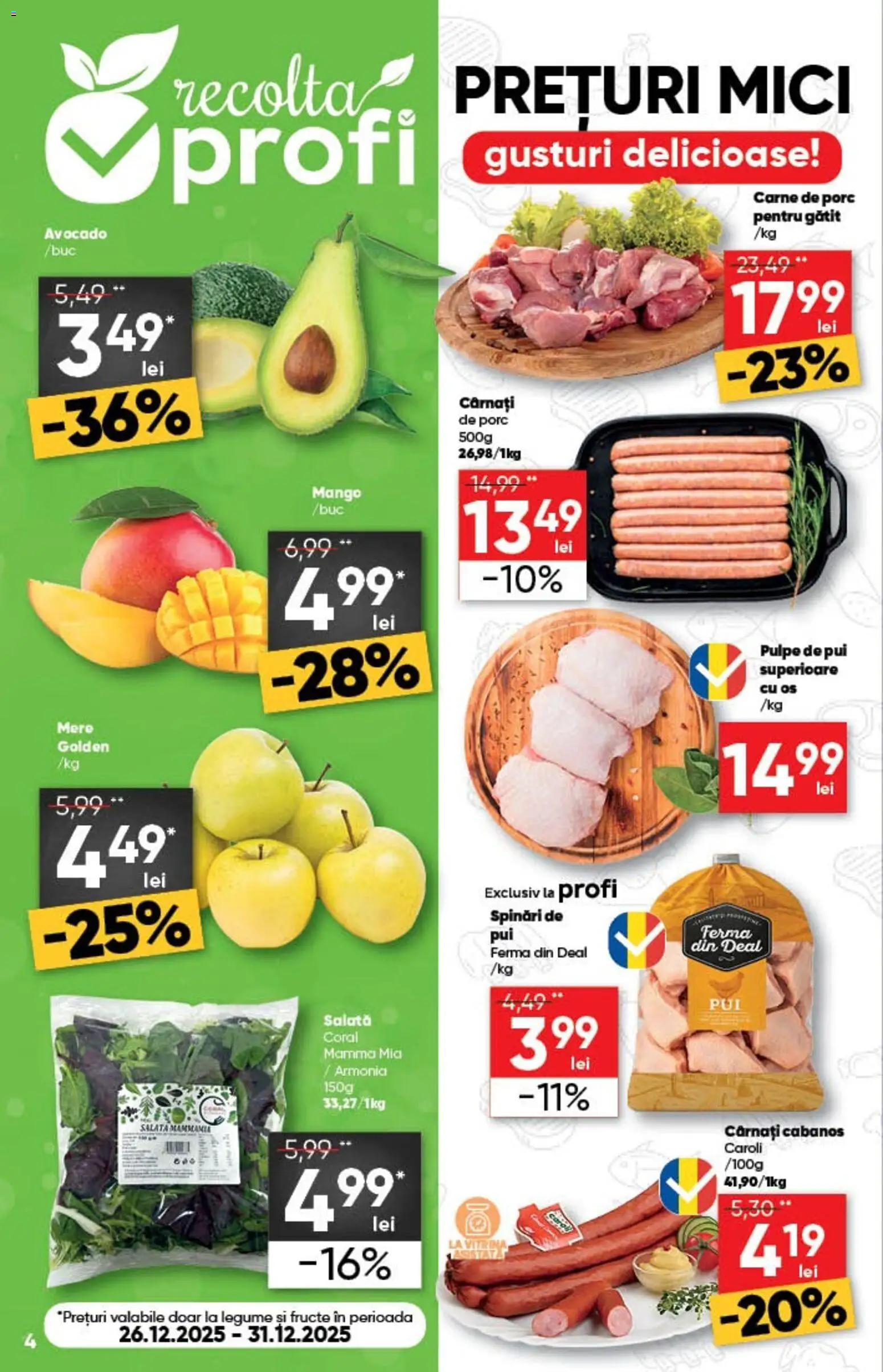 Noul catalog Profi – valabil de la 26.12.2025 | Pagină: 4 | Produse: Mere, Salată, Legume, Cârnați