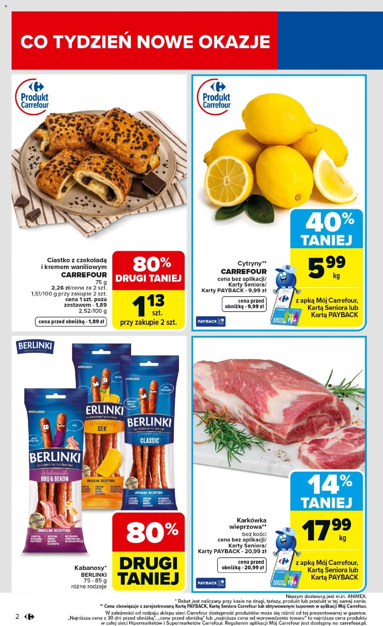 Carrefour Gazetka od 23.02.2026 | Strona: 4 | Produkty: Bekon, Kabanosy, Cytryny, Czekolada