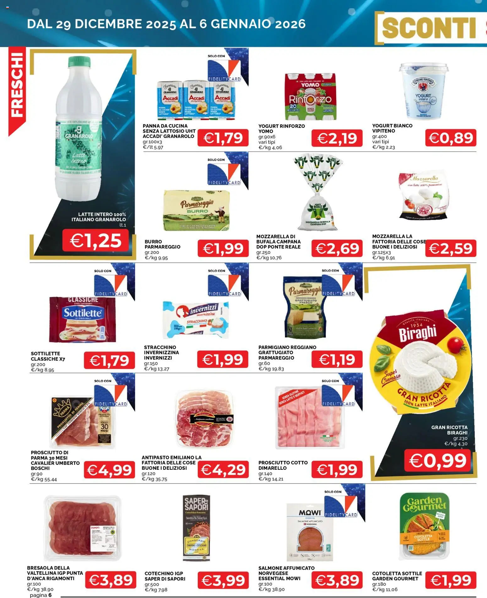 Volantino Mercatò del 29.12.2025 | Pagina: 6 | Prodotti: Salmone, Panna, Mozzarella, Burro