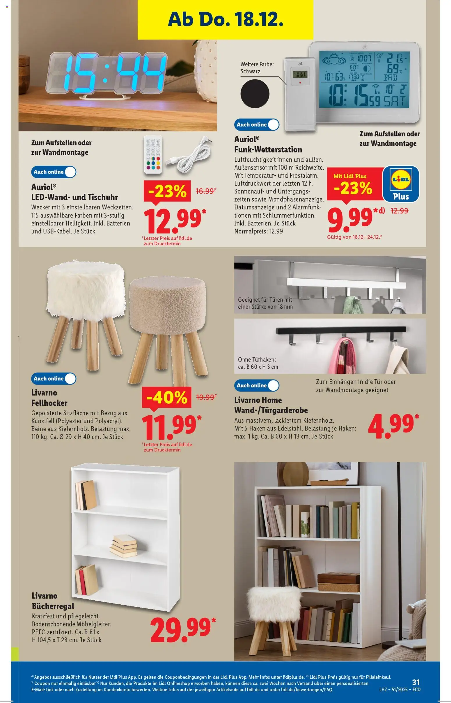 Lidl - Prospekt – gültig ab 15.12.2025 | Seite: 19 | Produkte: Bücherregal, Batterien, Tür, Wecker