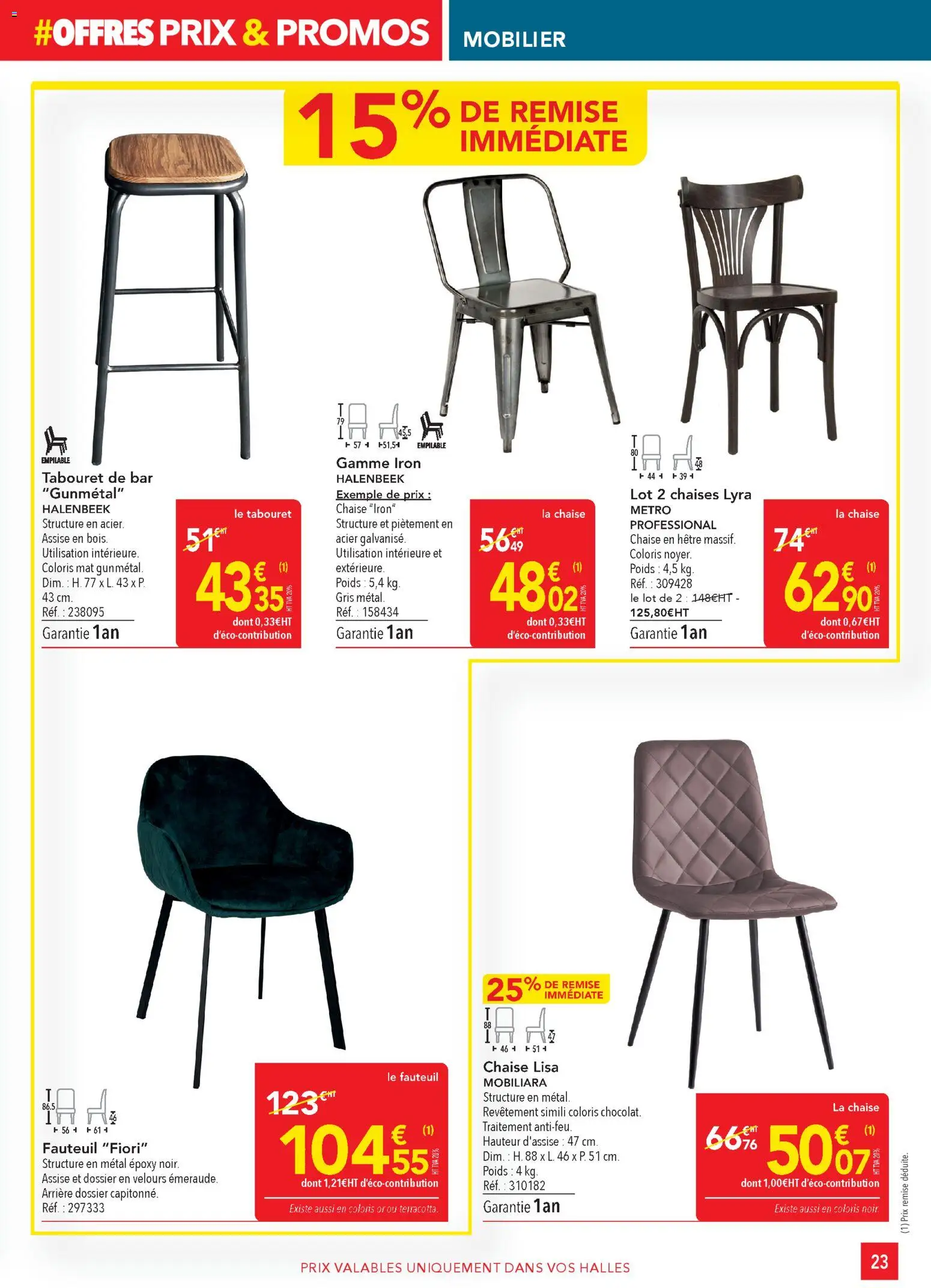 {H1} | Page: 23 | Produits: Le tabouret, Fauteuil, Tabouret de bar, Chaise