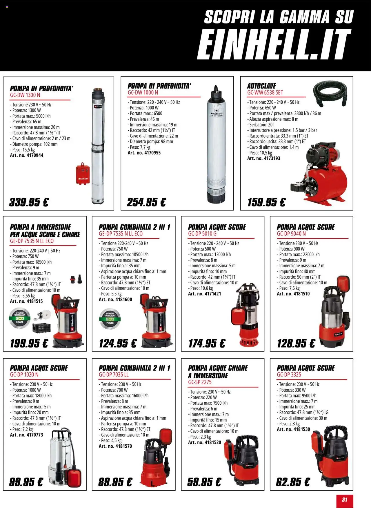 Volantino Einhell del 01.10.2025 | Pagina: 31 | Prodotti: Acqua, Cavo