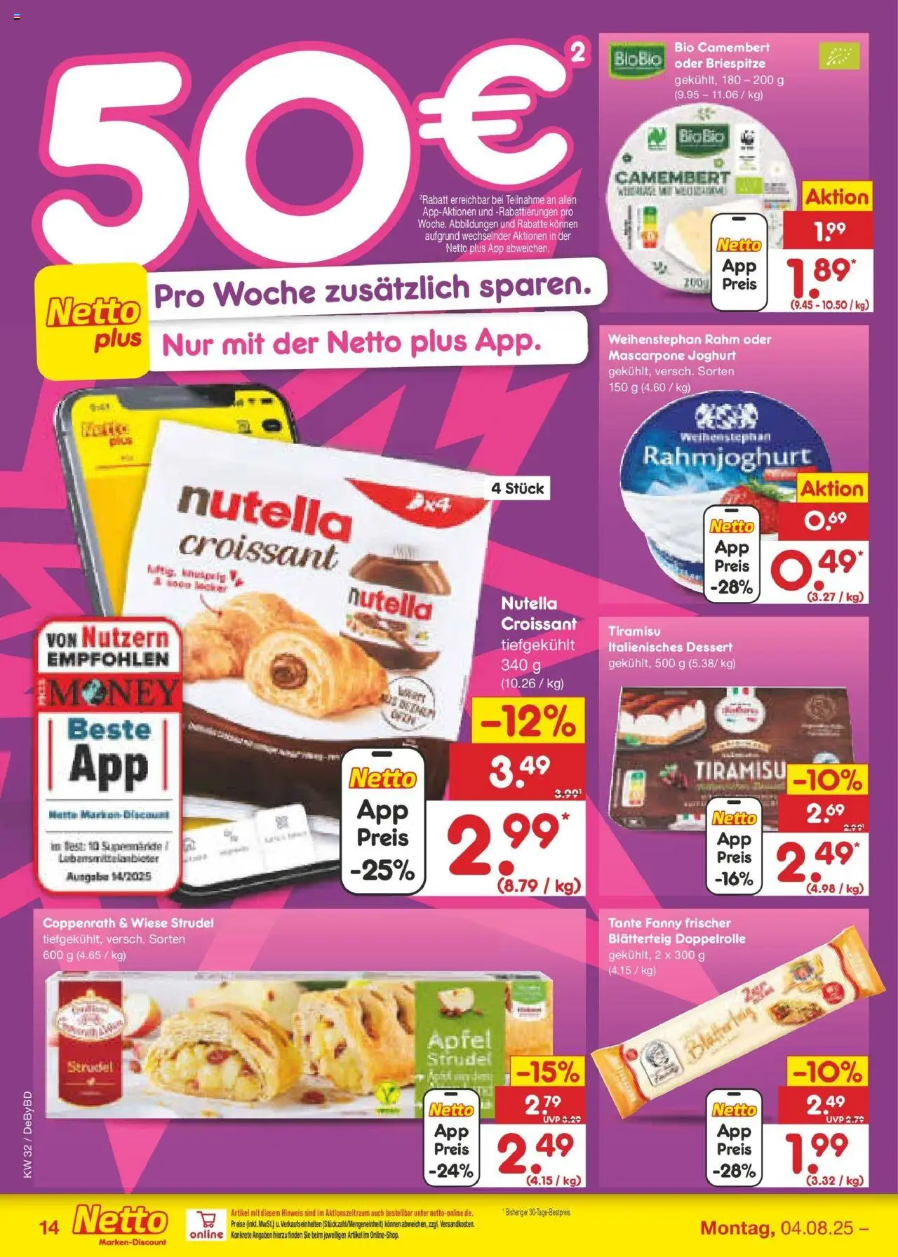 Netto Marken-Discount prospekt Buttenwiesen	 - gültig ab dem 04.08.2025 | Seite: 22 | Produkte: Mascarpone, Joghurt, Äpfel, Nutella