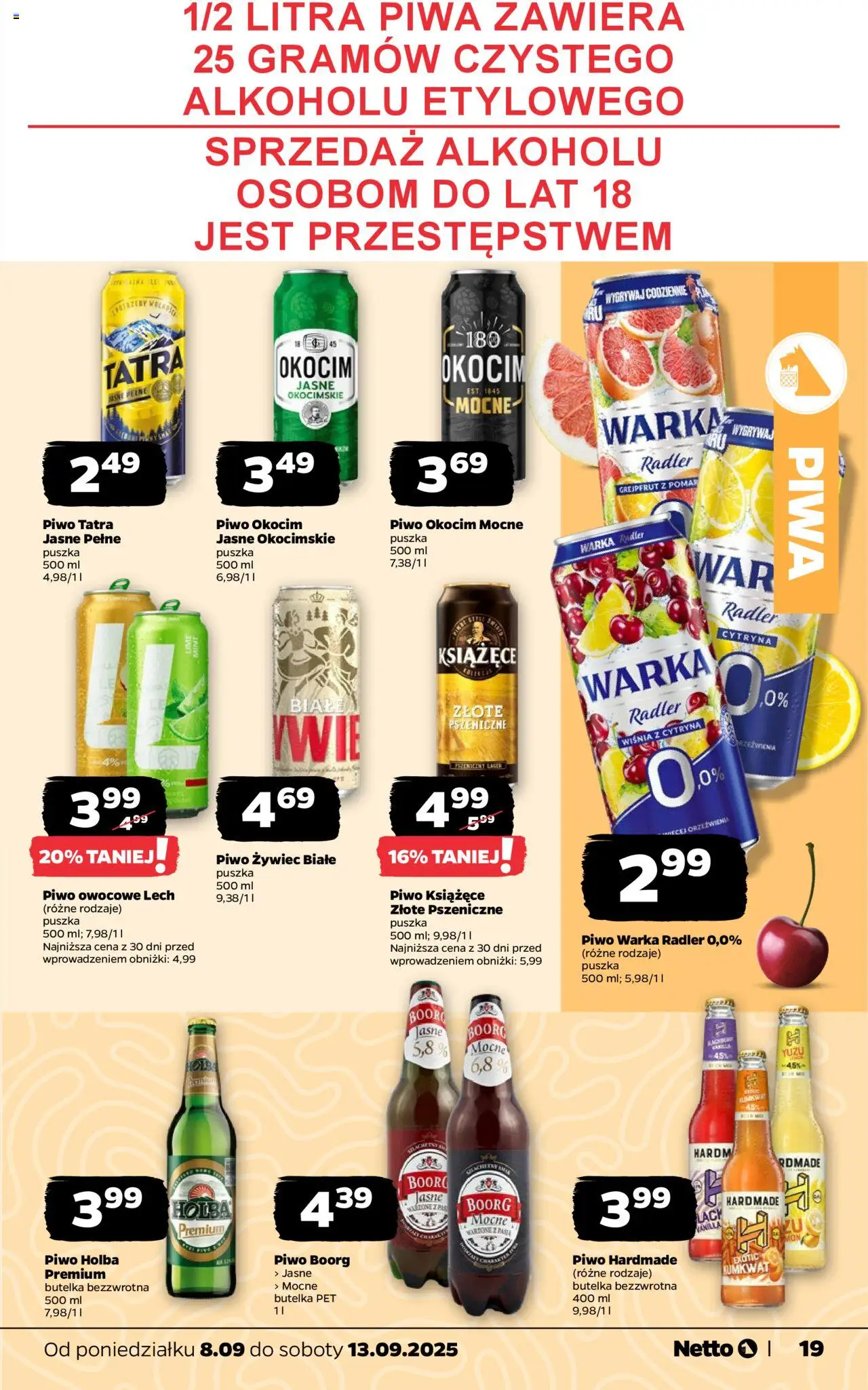 Netto gazetka - Spożywcza od 08.09.2025 | Strona: 19 | Produkty: Cytryna, Warka, Piwo, Grejpfrut
