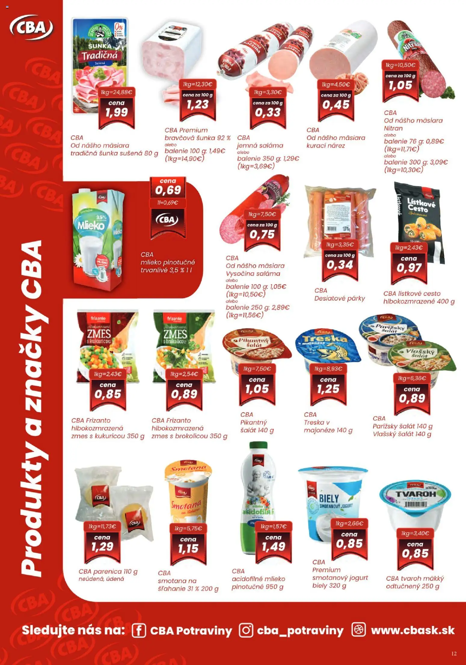 Nové Sintra akcie – leták je platný od 01.04.2026 | Strana: 12 | Produkty: Jogurt, Saláma, Tvaroh, Párky