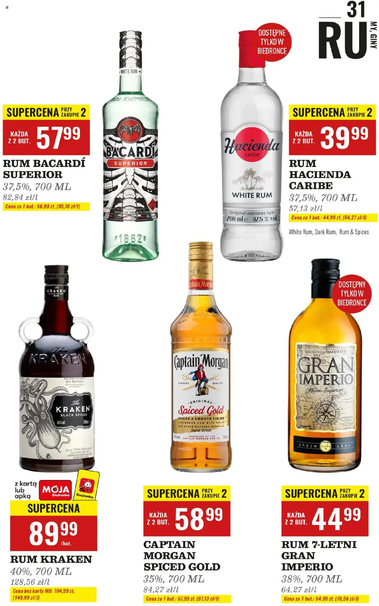 Biedronka gazetka - Czas na toast od 20.10.2025 | Strona: 31 | Produkty: Karta, Captain Morgan, Rum Kraken, Rum
