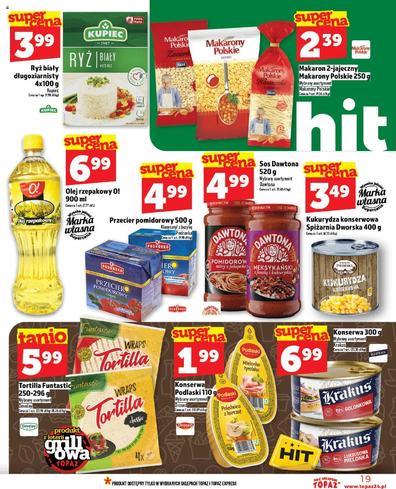 Topaz Gazetka - Ceny małe na stałe od 12.06.2025 | Strona: 19 | Produkty: Mielonka tyrolska, Przecier pomidorowy, Ryż, Makarony