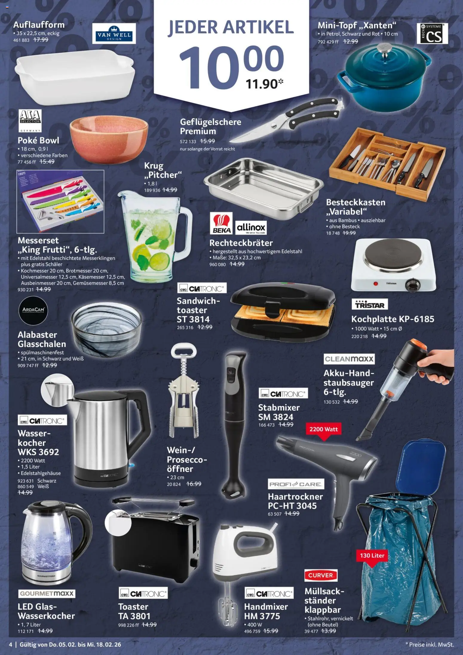 Selgros Haushaltsonderverkauf – gültig ab 05.02.2026 | Seite: 4 | Produkte: Wasserkocher, Staubsauger, Haartrockner, Stabmixer