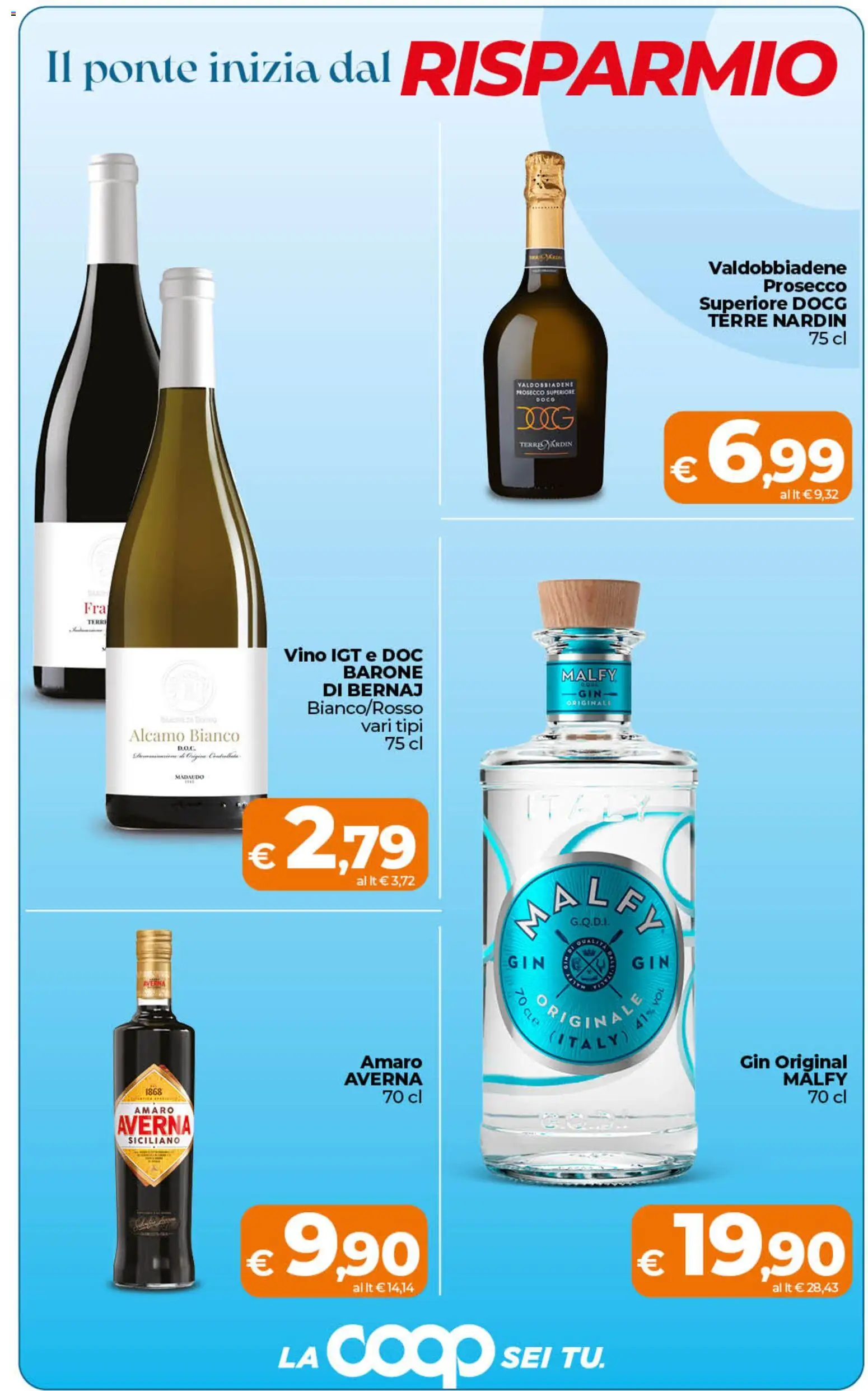 Volantino Ipercoop del 28.04.2026 | Pagina: 7 | Prodotti: Gin, Prosecco, Vino, Amaro