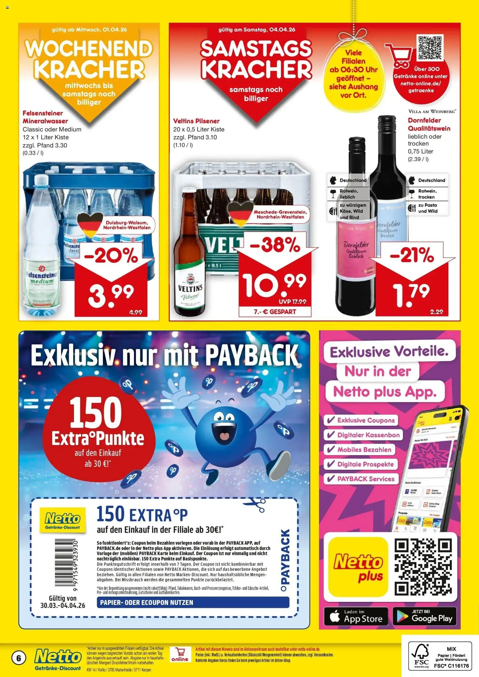 Netto Marken-Discount Prospekt Kerpen	 – gültig ab 30.03.2026 | Seite: 6 | Produkte: Mineralwasser, Pasta, Uhr, Veltins