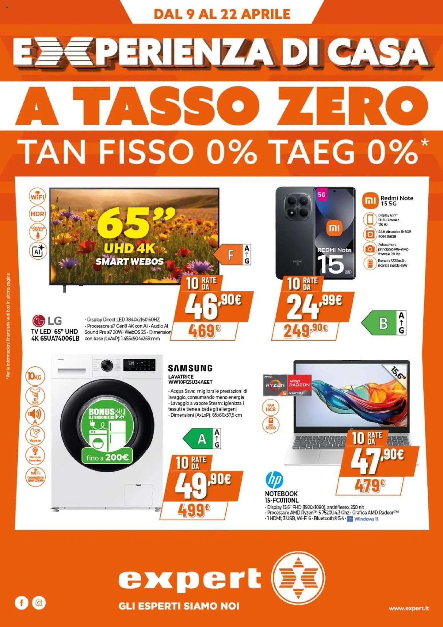 Volantino Expert del 09.04.2026 | Pagina: 1 | Prodotti: Smartphone, Fotocamera, Batteria, Samsung