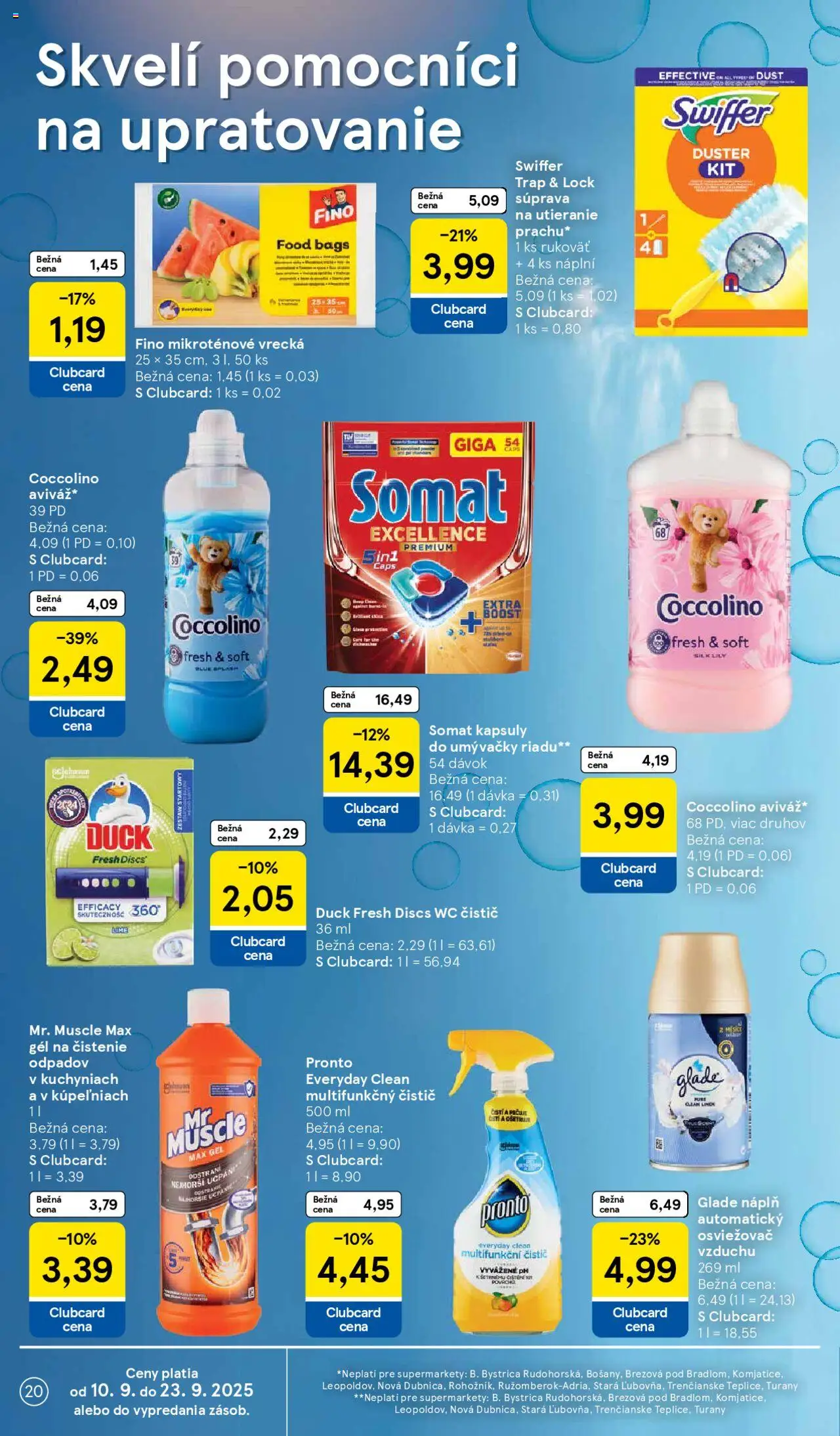 Nové Tesco akcie – leták je platný od 10.09.2025 | Strana: 20 | Produkty: Osviežovač vzduchu, Wc, Coccolino