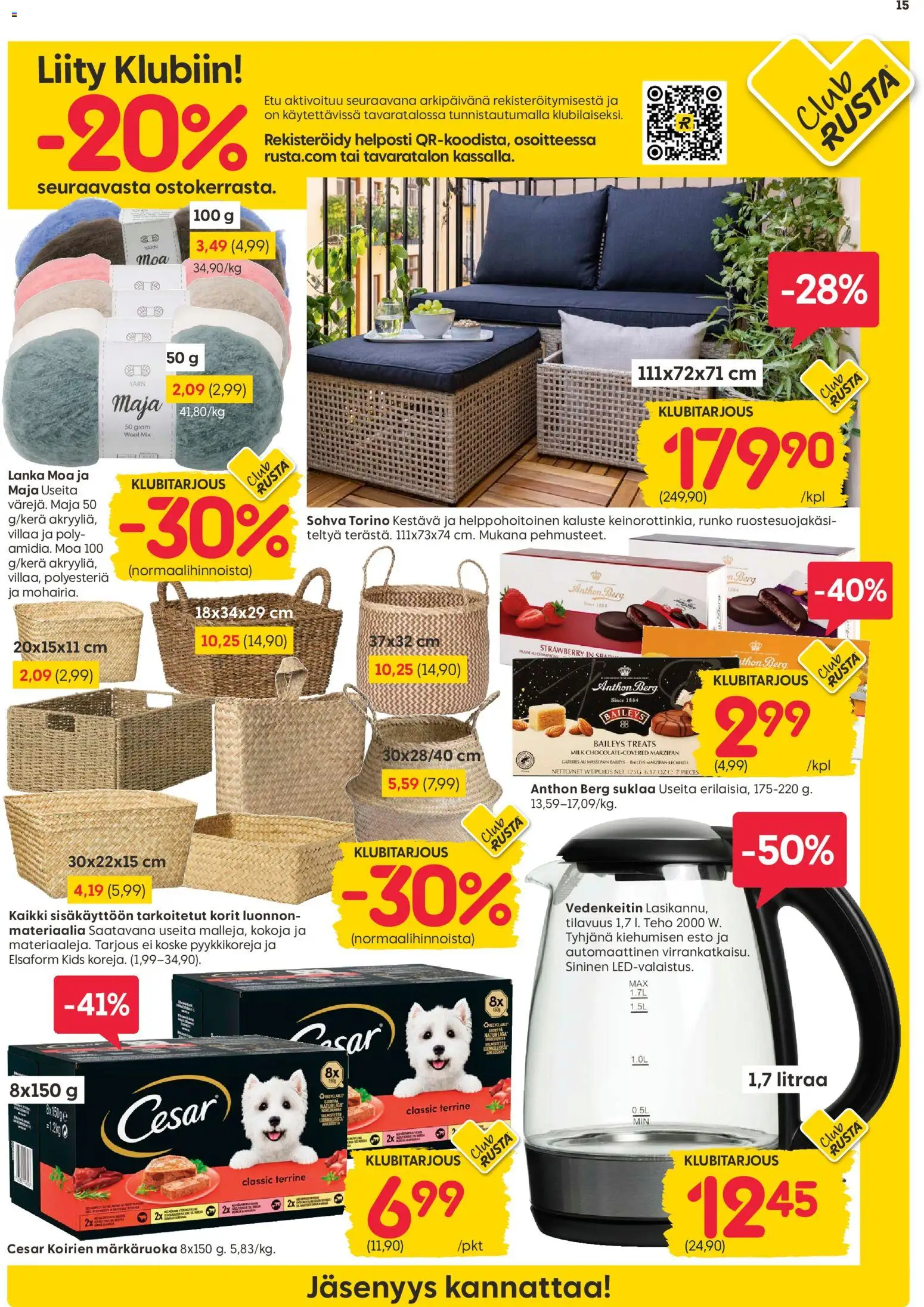 Rusta tarjoukset – voimassa 02.03.2026 alkaen | Sivu: 15 | Tuotteet: Vedenkeitin, Sohva, Suklaa