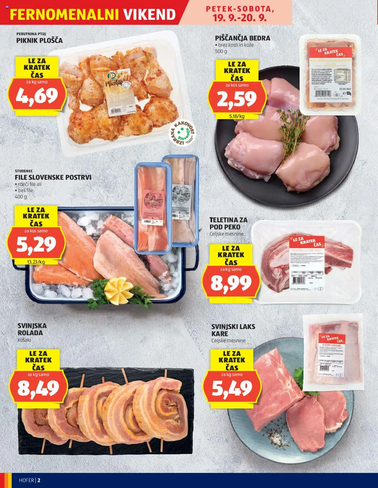 Novi Hofer katalog ponudbe – veljaven od 18.09.2025 | Stran: 2 | Izdelki: Piščančja bedra, Kos, Rolada, Teletina