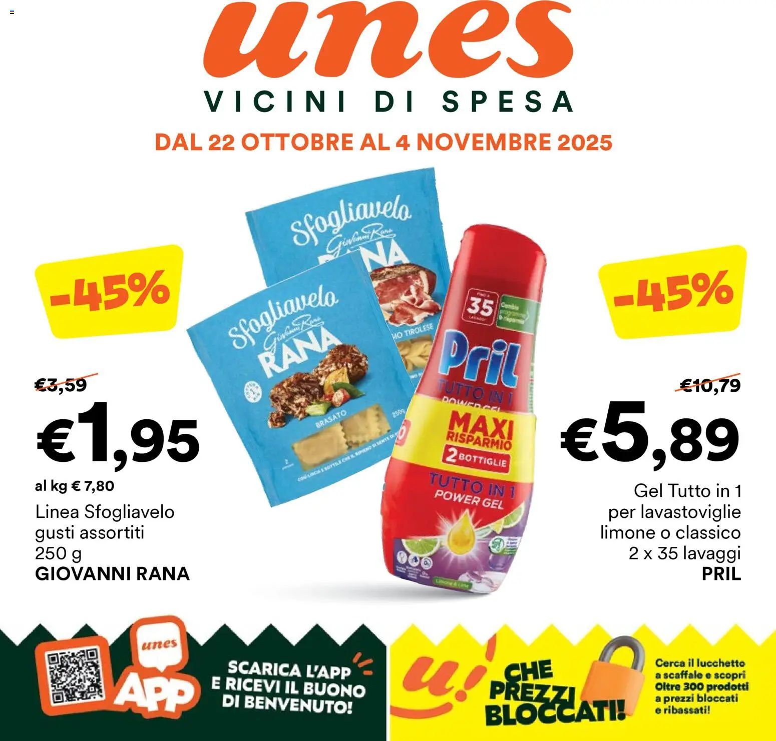 Volantino Unes del 22.10.2025 | Pagina: 1 | Prodotti: Limone, Lavastoviglie, Scaffale