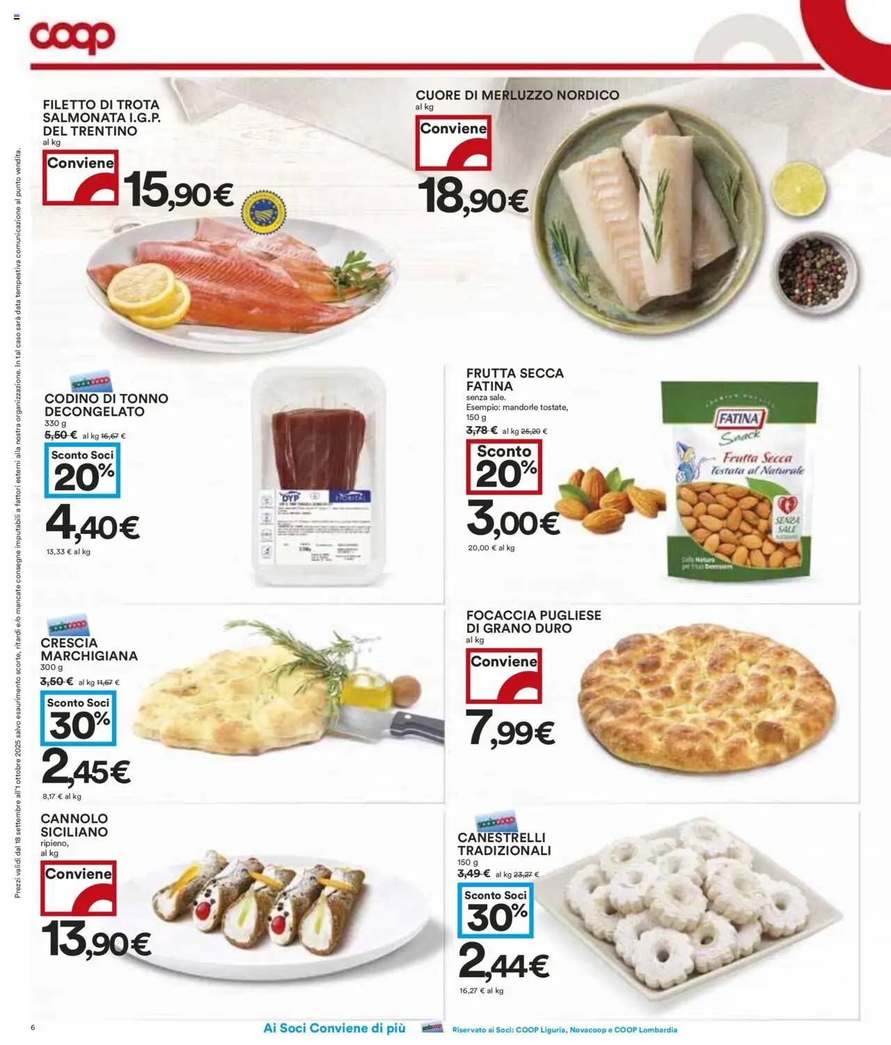 Volantino COOP del 18.09.2025 | Pagina: 6 | Prodotti: Trota, Sale, Tonno, Canestrelli
