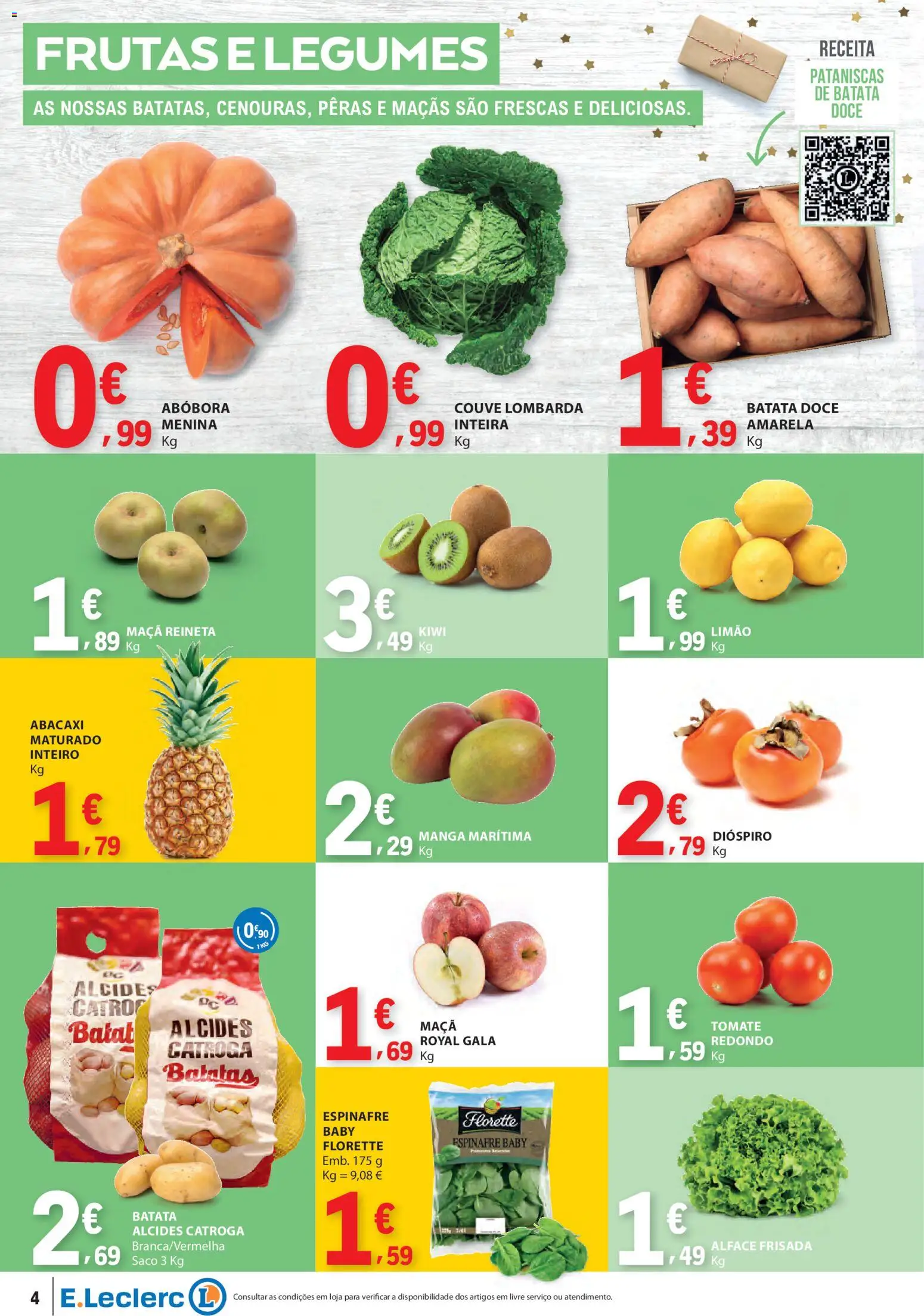 E.Leclerc folheto │ válido de 13.11.2025 | Página: 4 | Produtos: Batata, Abóbora, Abacaxi, Couve