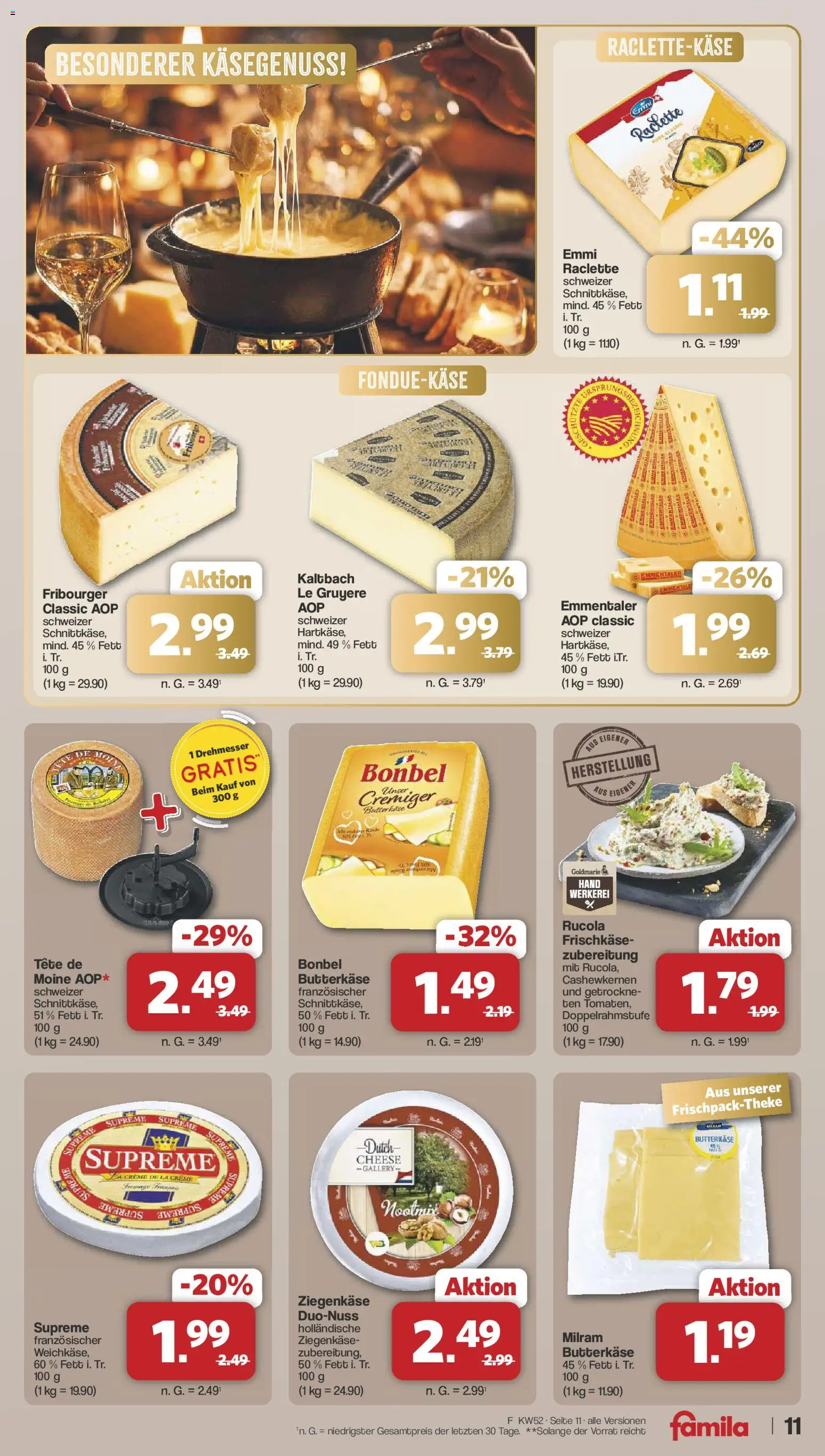 Famila Nordwest Prospekt 	 – gültig ab 22.12.2025 | Seite: 11 | Produkte: Butter, Käse, Rucola, Creme