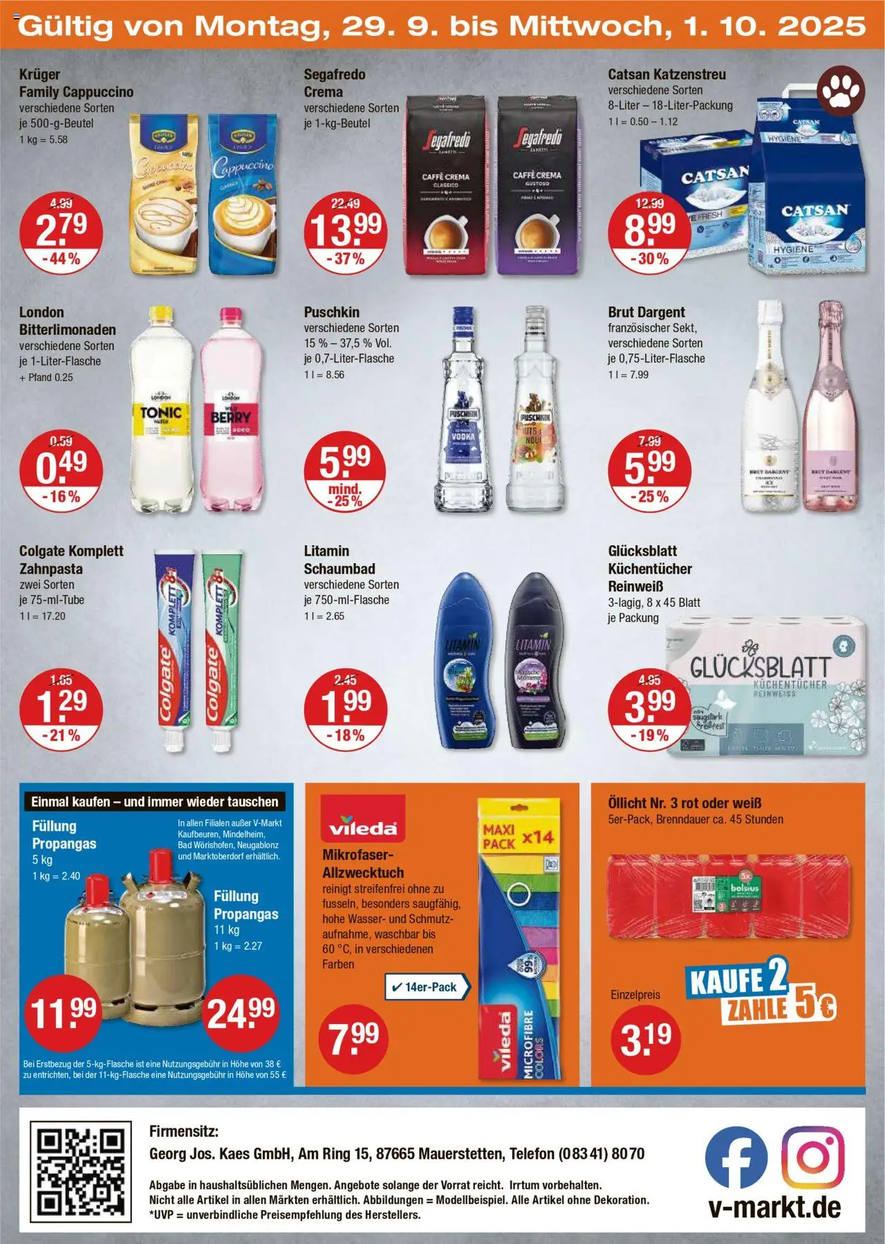 V-Markt - Oberbayern – gültig ab 25.09.2025 | Seite: 24 | Produkte: Catsan, Wasser, Brut dargent, Segafredo
