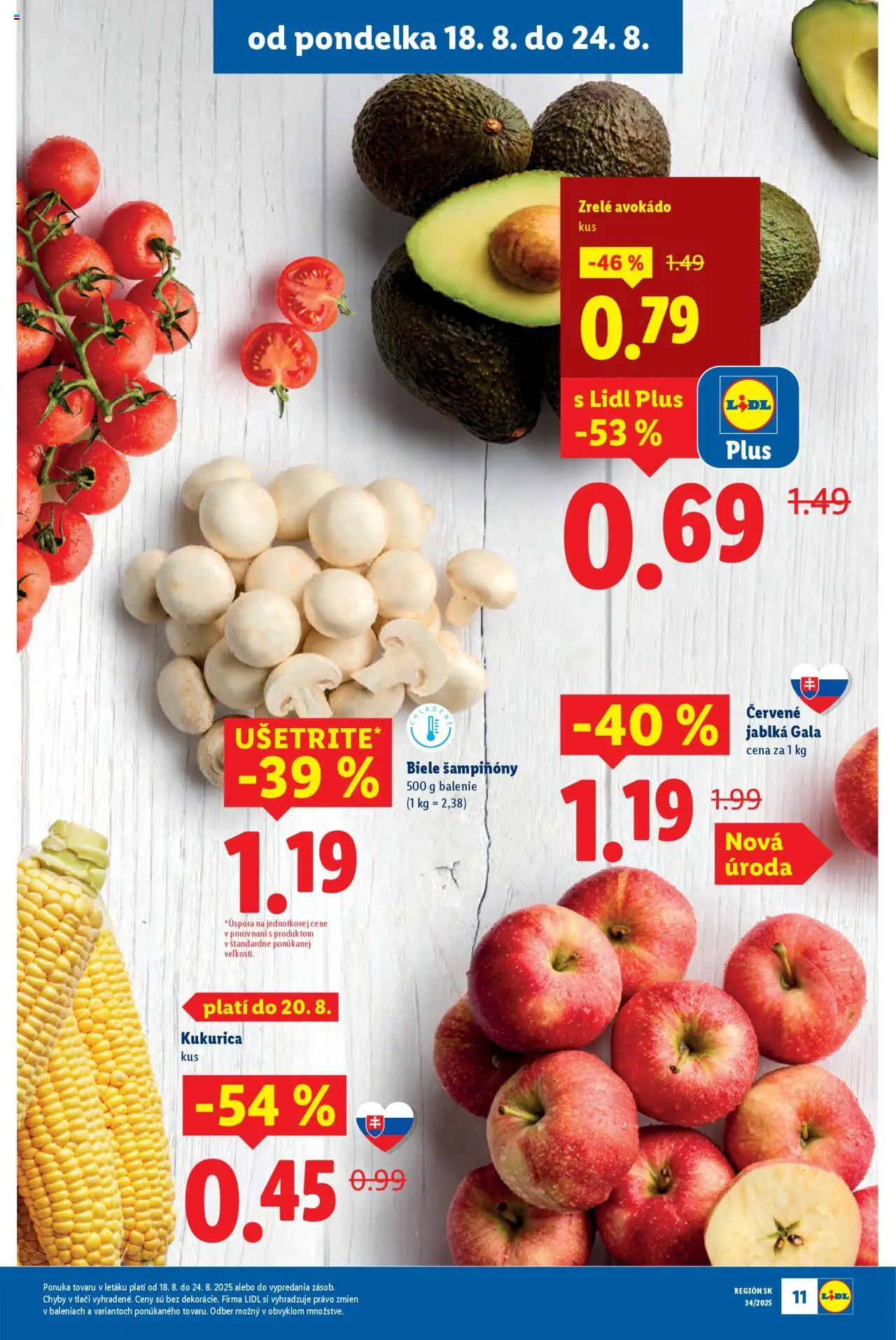 Lidl leták │ platný od 18.08.2025 | Strana: 11 | Produkty: Jablká, Avokádo, Kukurica