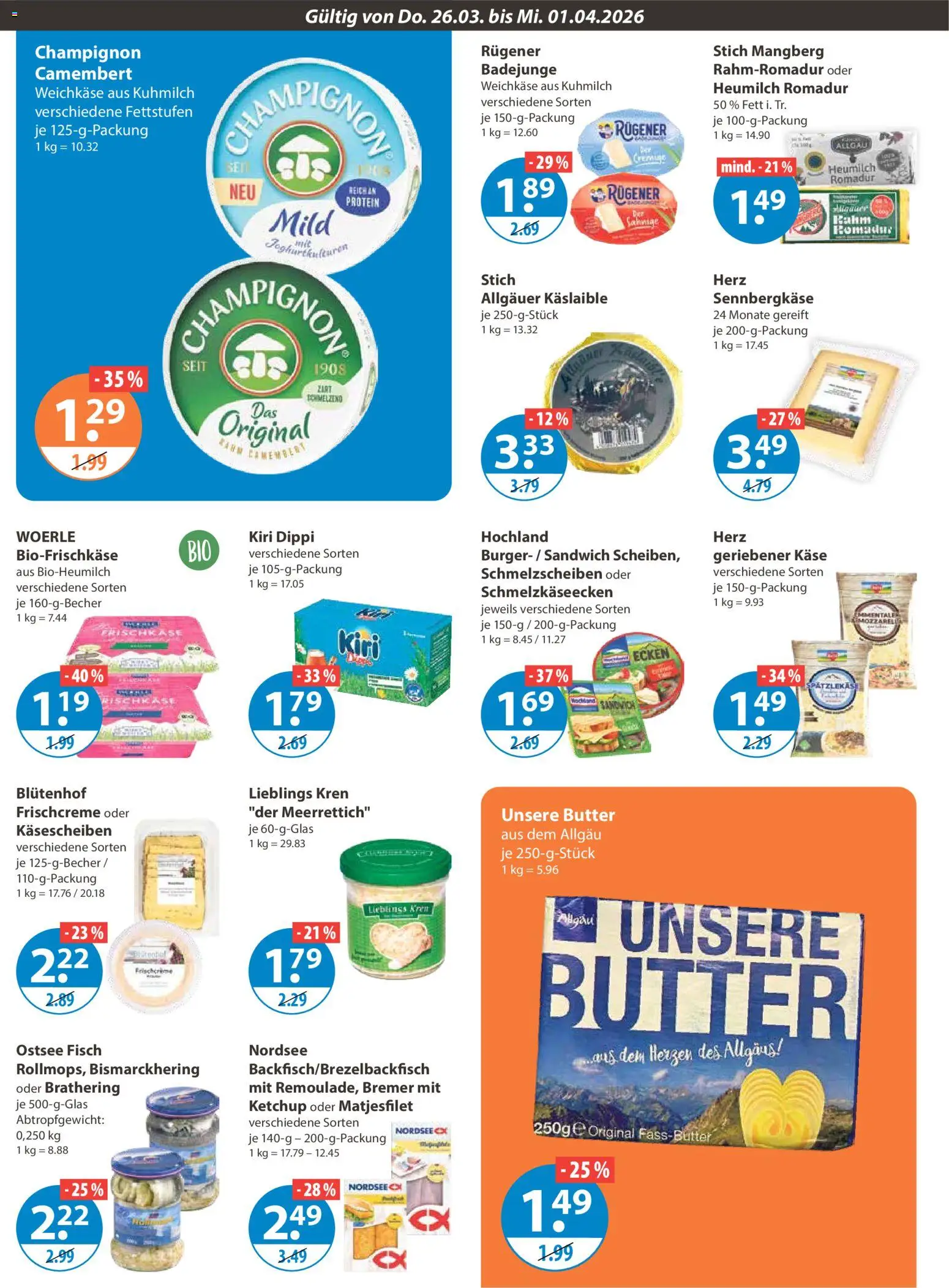 V-Markt München – gültig ab 26.03.2026 | Seite: 4 | Produkte: Butter, Käse, Fisch, Ketchup