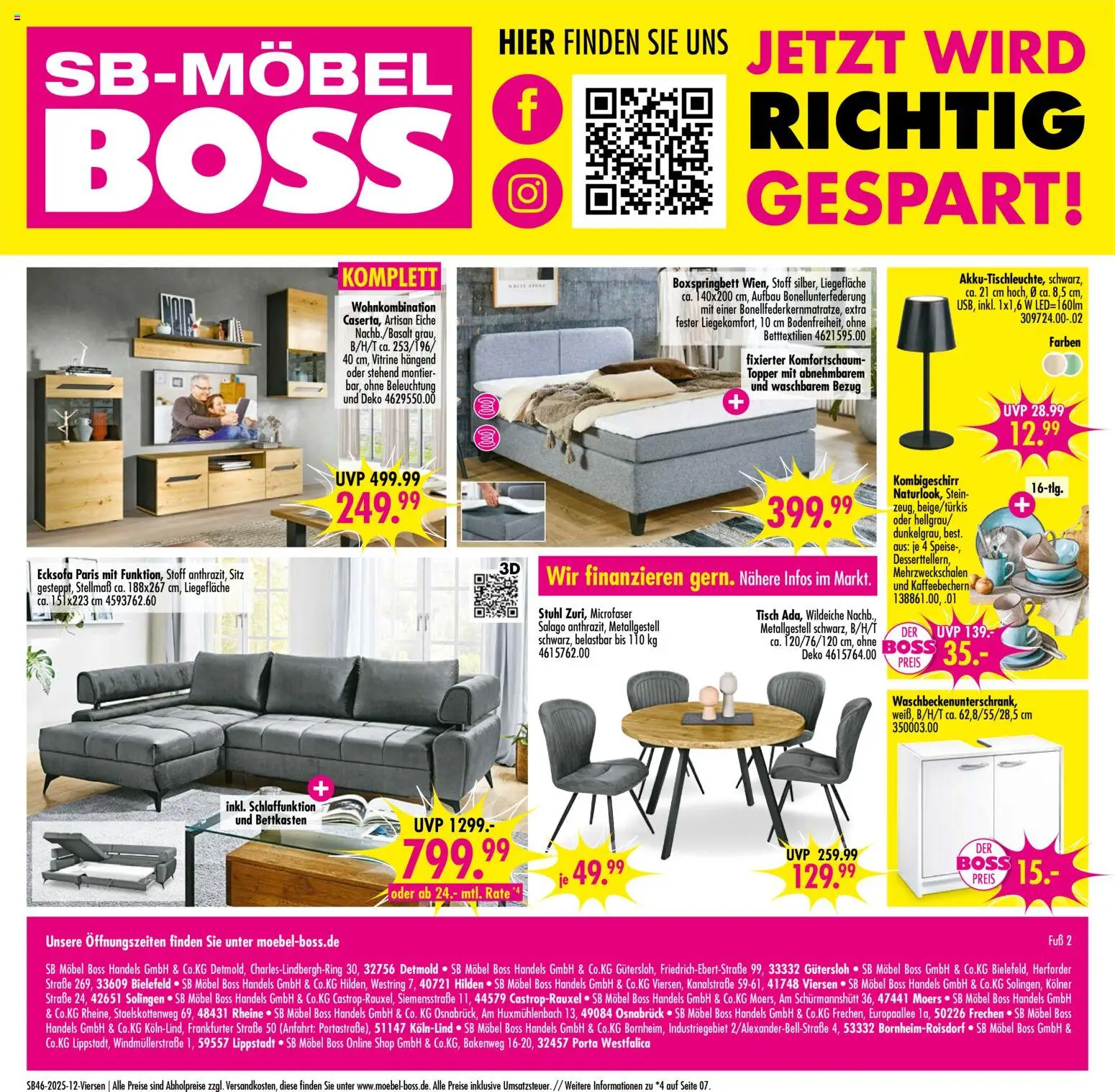 SB Möbel Boss Prospekt Viersen – gültig ab 08.11.2025 | Seite: 12 | Produkte: Vitrine, Boxspringbett, Tisch, Topper