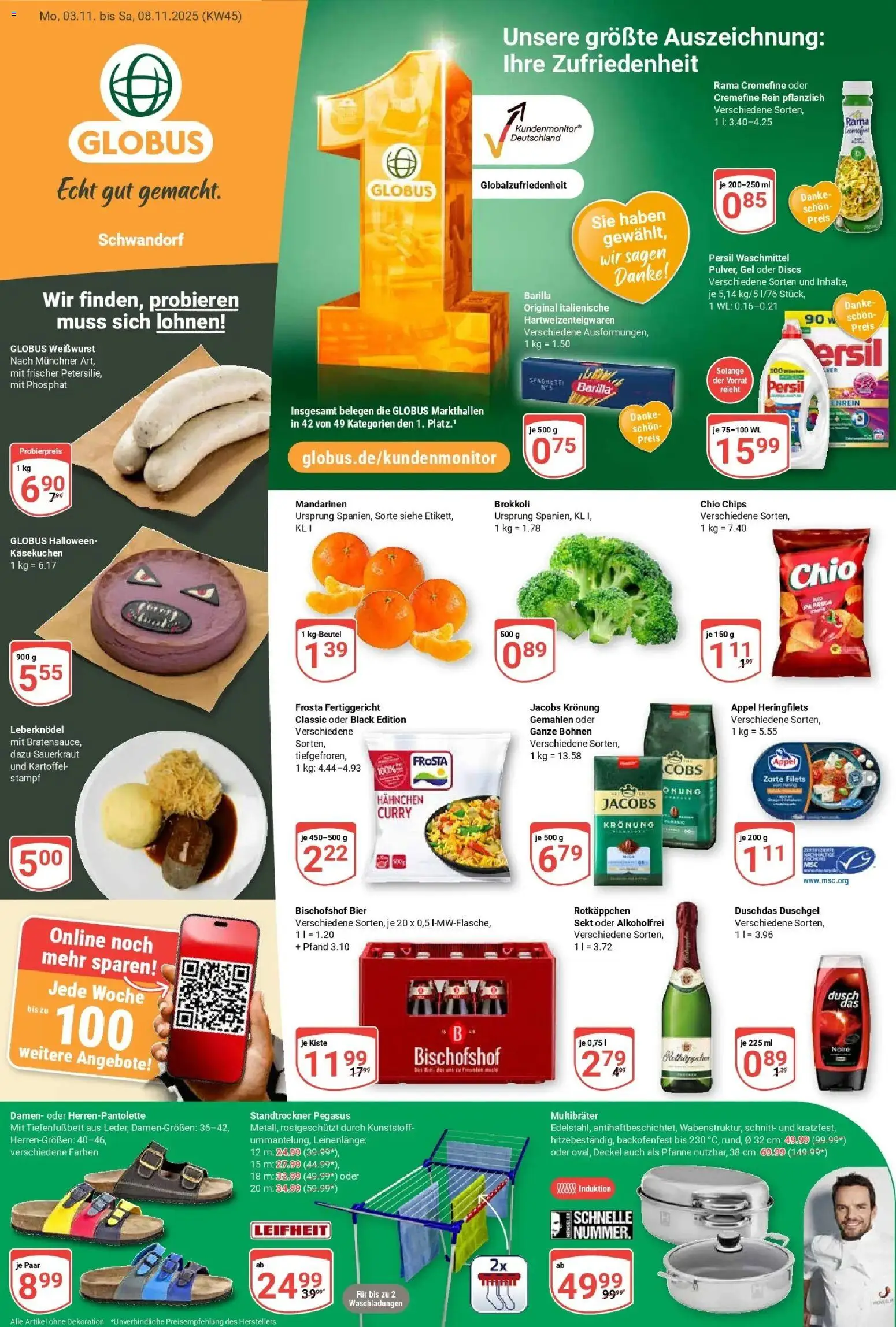 Globus prospekt Schwandorf	 – gültig ab 02.11.2025 | Seite: 1 | Produkte: Hahnchen, Rama cremefine, Brokkoli, Rotkäppchen