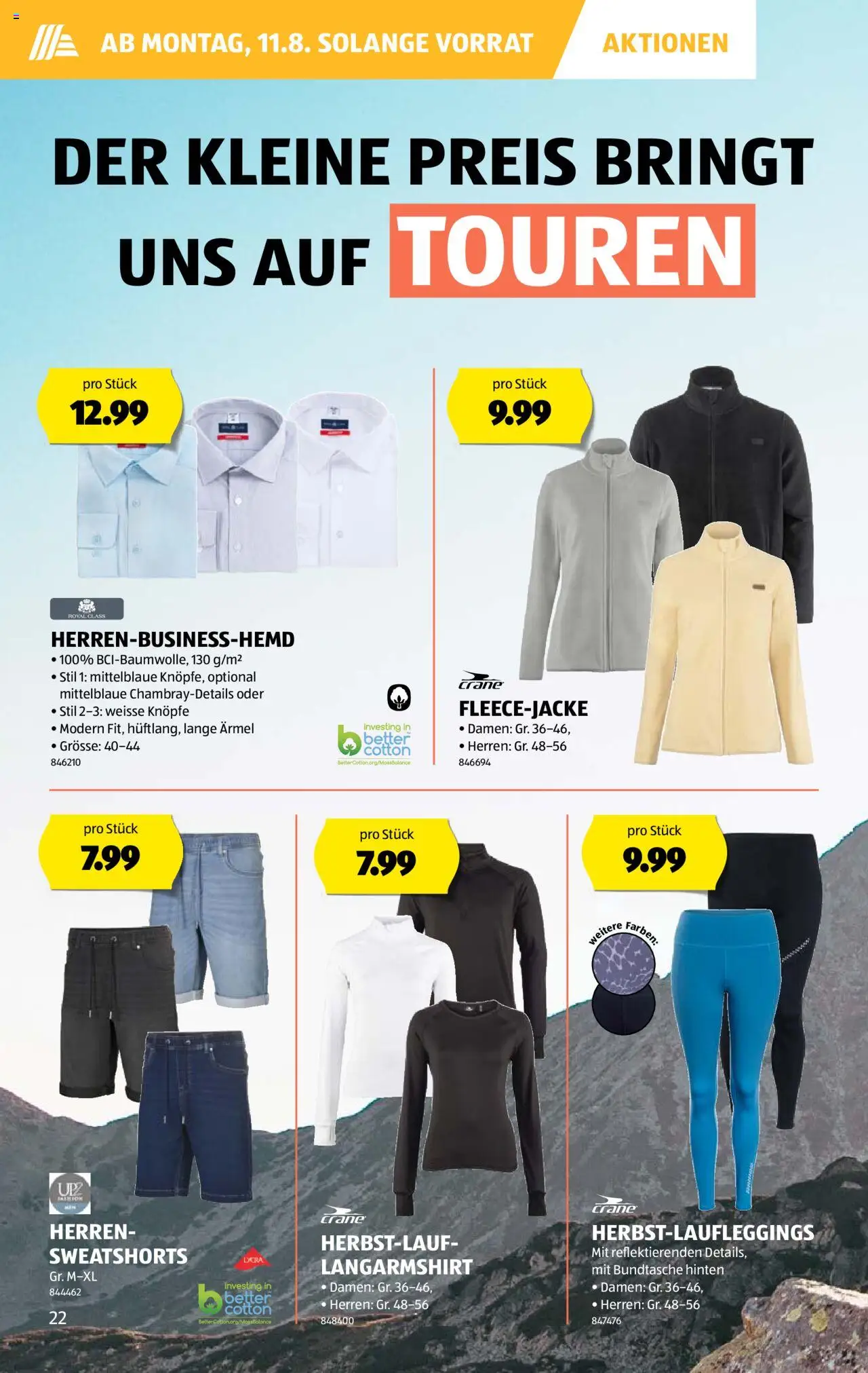 Aldi Aktionen ab 07.08.2025 | Seite: 22 | Produkte: Sweatshorts, Langarmshirt