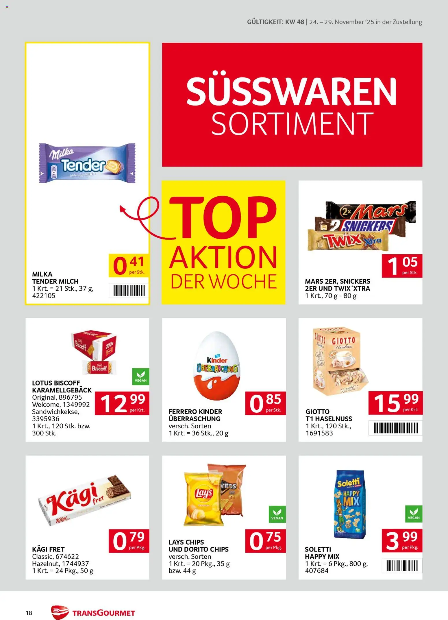 Transgourmet Zustellaktion gültig ab 24.11.2025 | Seite: 18 | Produkte: Chips, Milch