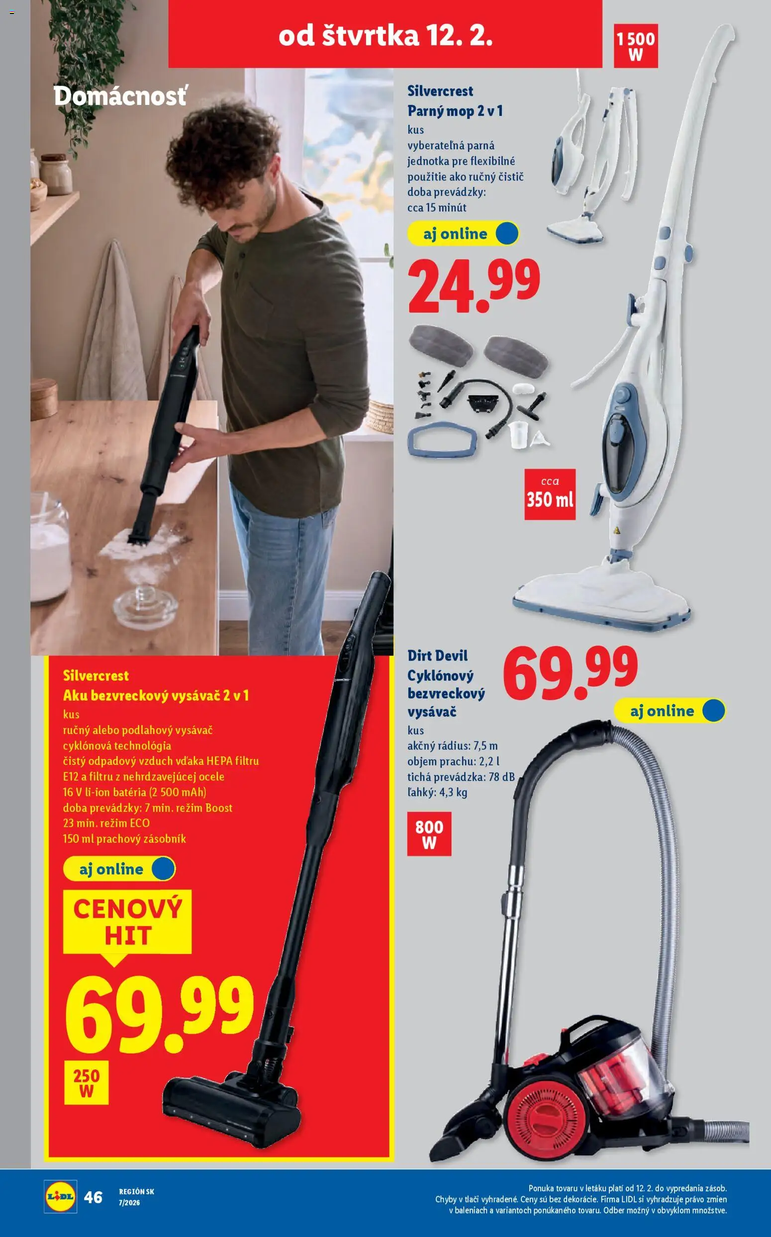Nové Lidl akcie – leták je platný od 12.02.2026 | Strana: 46 | Produkty: Bezvreckový vysávač, Aku, Vysávač