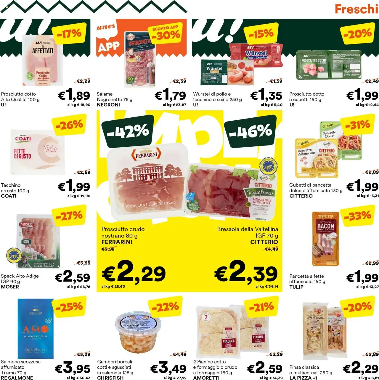 Volantino Unes del 13.08.2025 | Pagina: 5 | Prodotti: Speck, Pollo, Gamberi, Suino