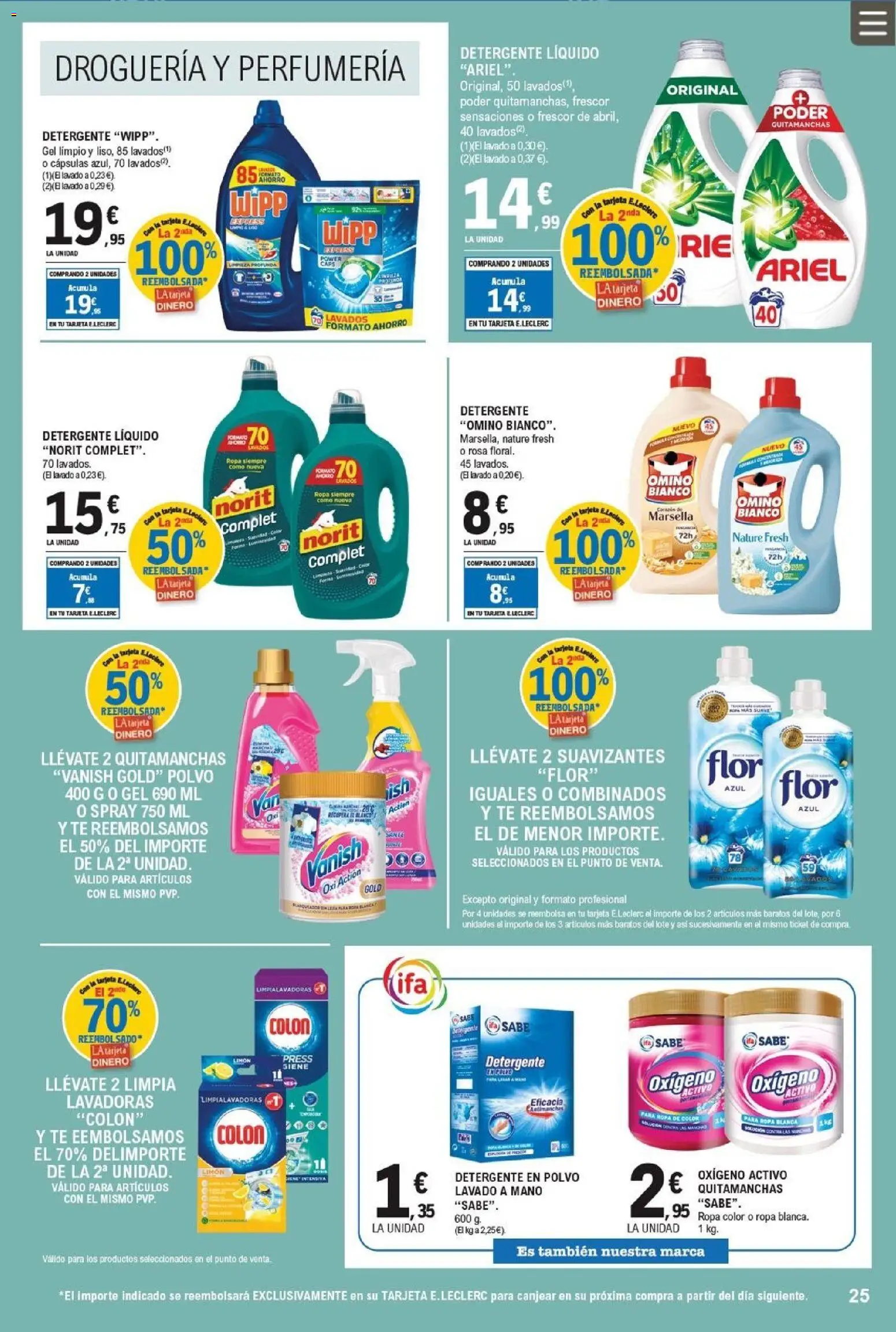 E.Leclerc folleto │ válido desde el 25.03.2026 | Página: 25 | Productos: Polvo, Té, Ropa, Detergente líquido