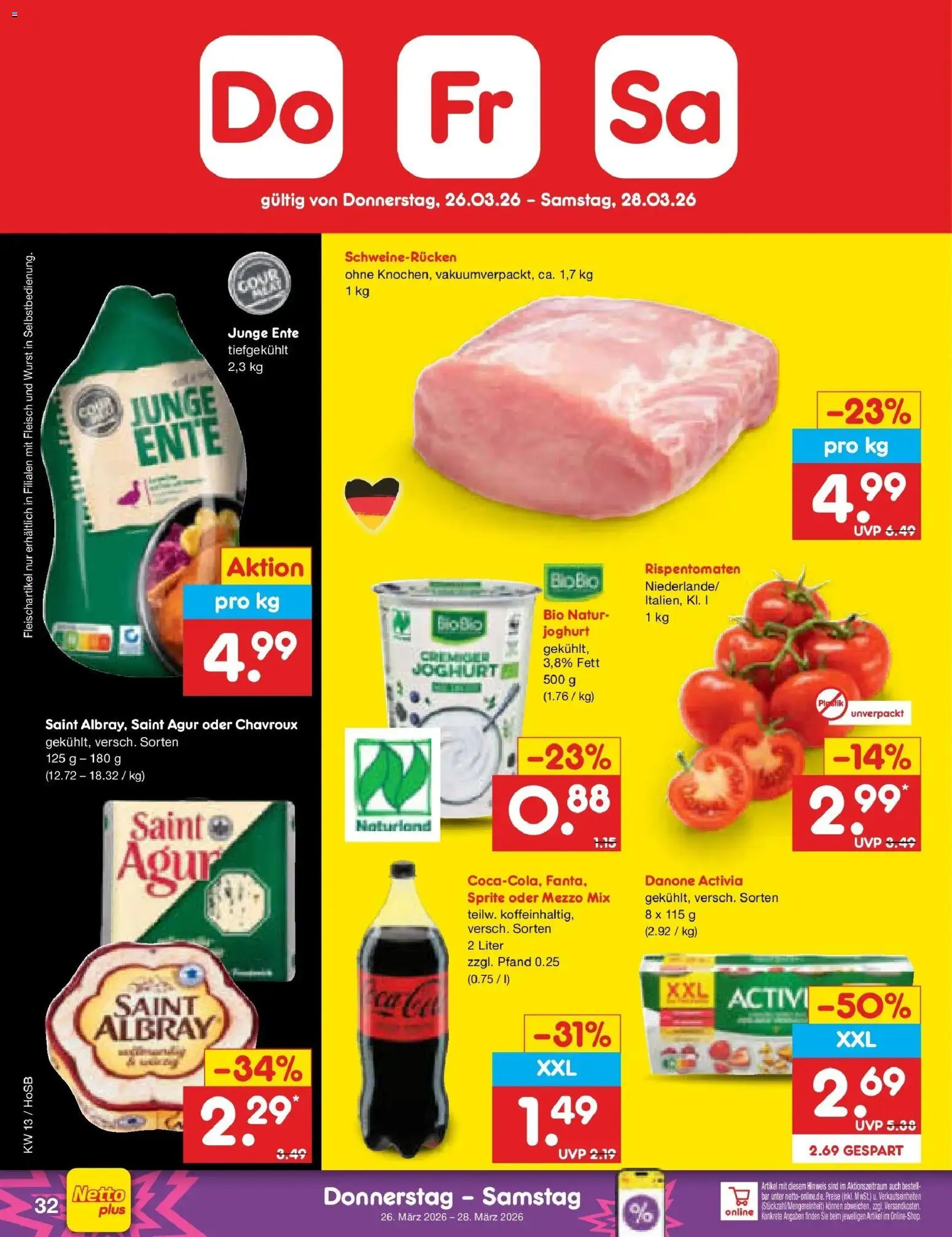 Netto Marken-Discount Prospekt Hannover	 – gültig ab 23.03.2026 | Seite: 46 | Produkte: Activia, Wurst, Schweinerucken, Fleisch