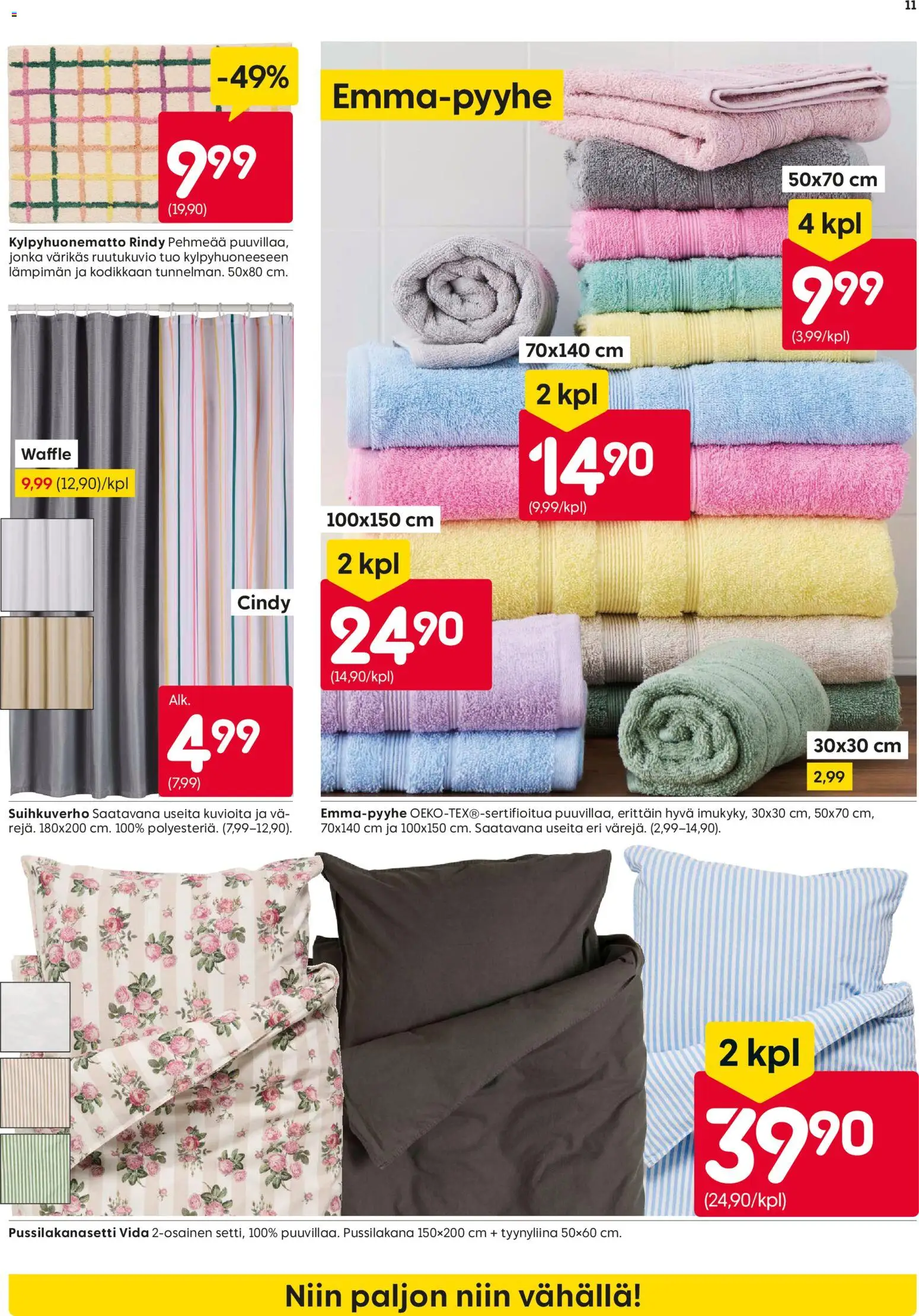 Rusta tarjoukset – voimassa 23.02.2026 alkaen | Sivu: 11 | Tuotteet: Pussilakanasetti, Suihkuverho, Tyynyliina