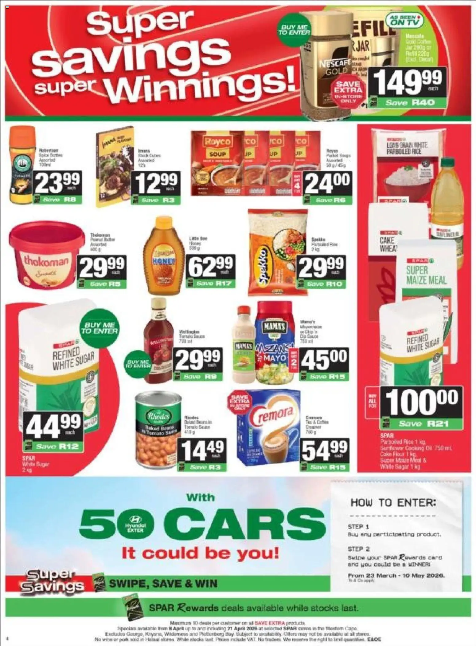 New Spar catalogue – valid from 08.04.2026 | Page: 4 | Products: Cake, Maize meal, Oil, Rice