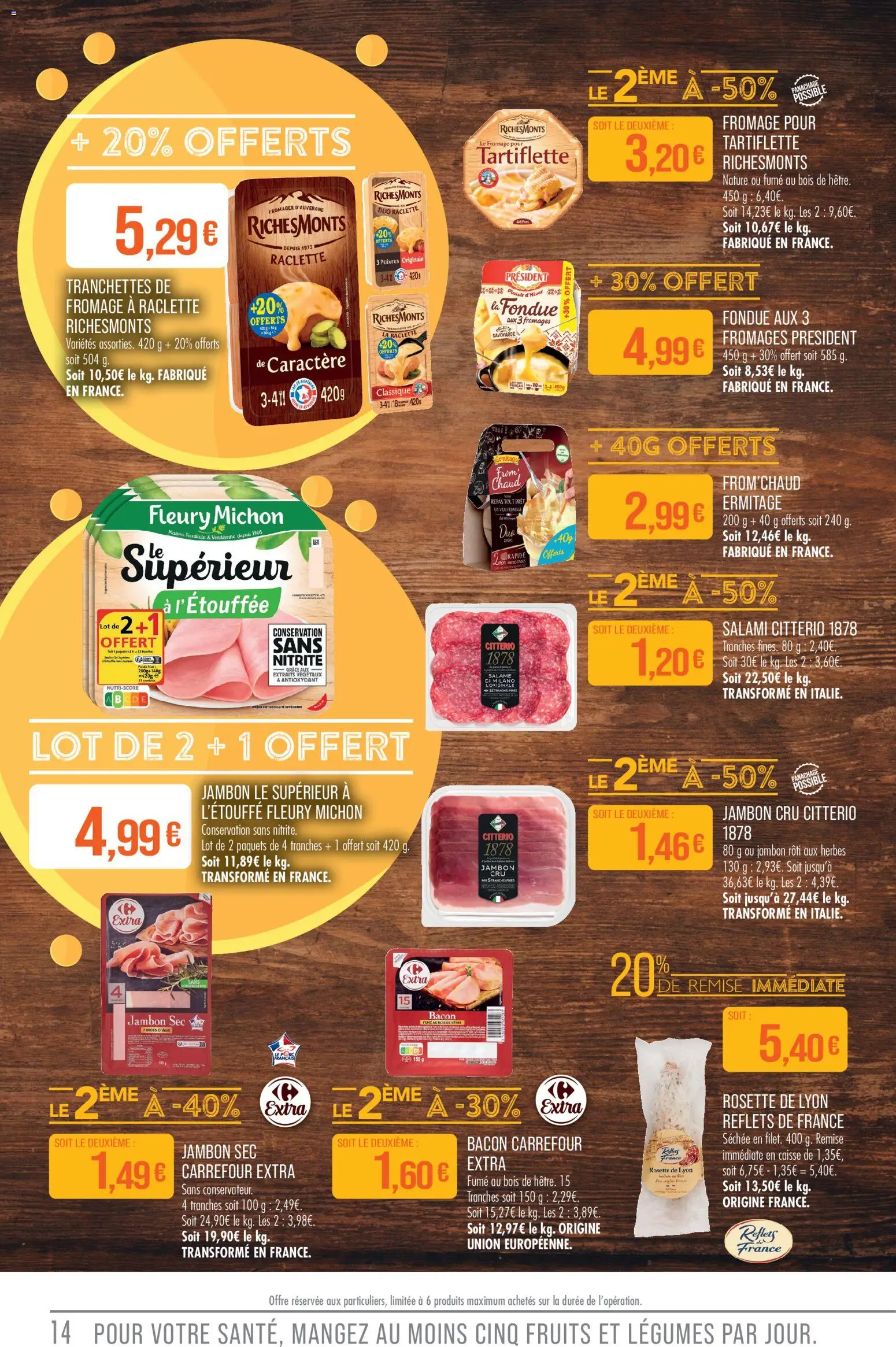 {H1} | Page: 14 | Produits: Tartiflette, Salami, Jambon, Fromage pour tartiflette