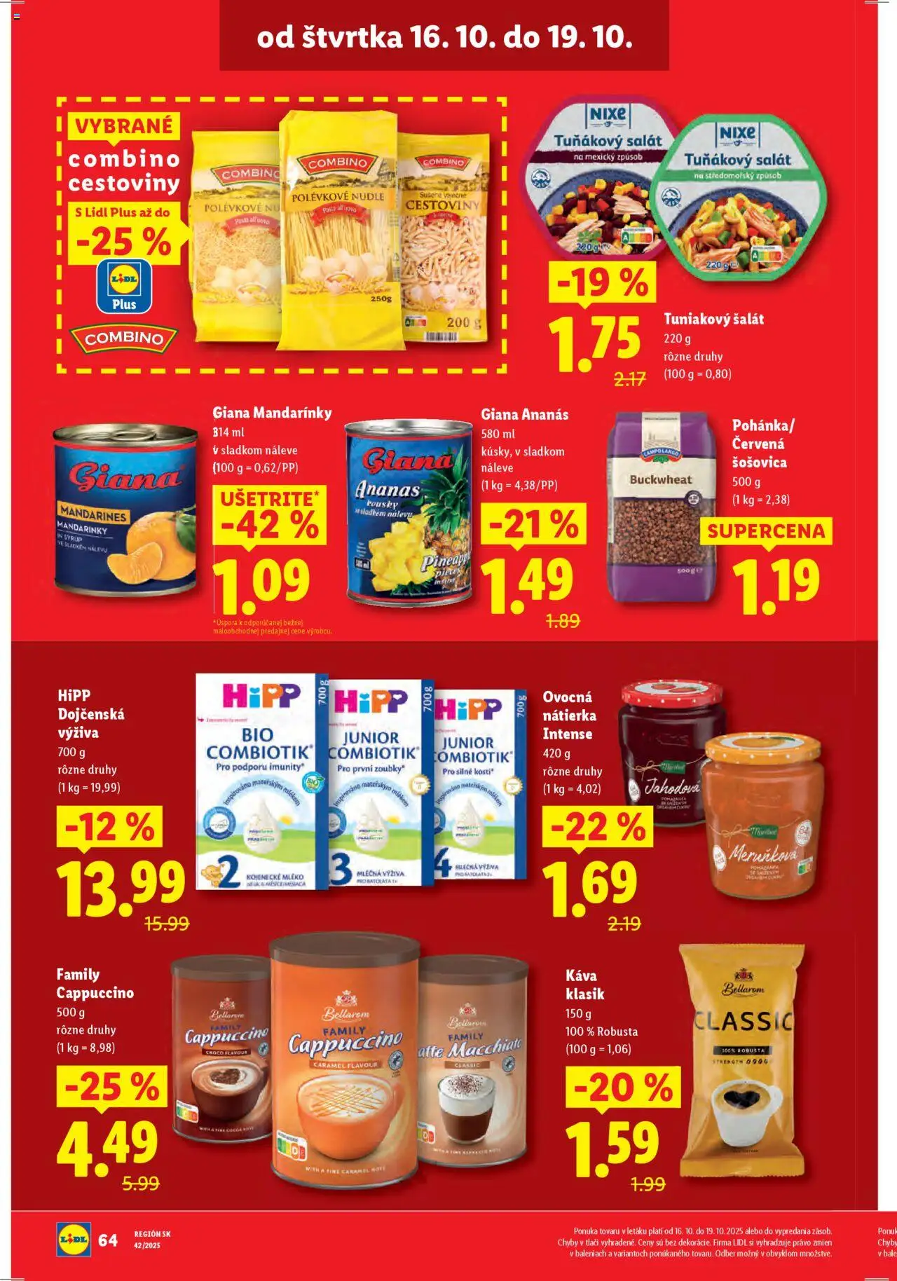Nové Lidl akcie – leták je platný od 16.10.2025 | Strana: 26 | Produkty: Cestoviny, Ananás, Mandarinky, Šalát