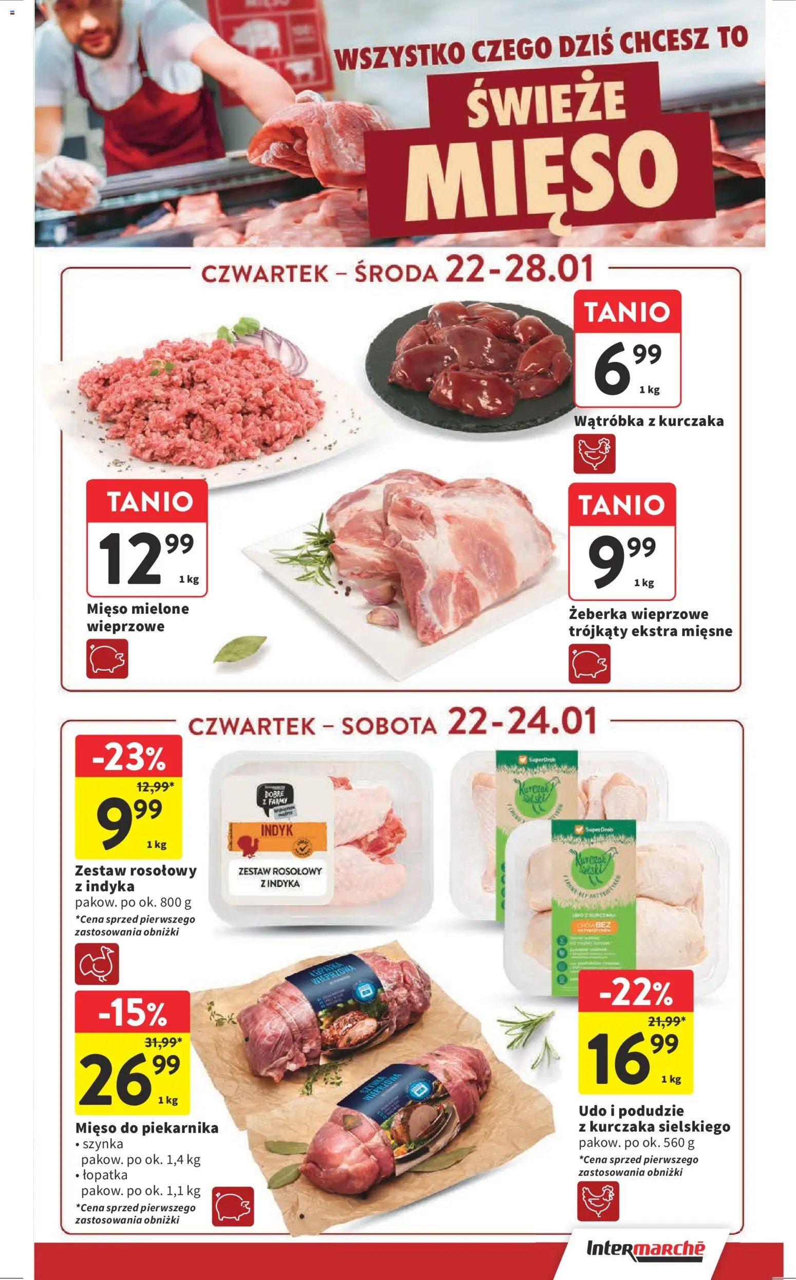 Intermarche Gazetka od 22.01.2026 | Strona: 15 | Produkty: Mięso, Wątróbka, Mięso mielone, Szynka