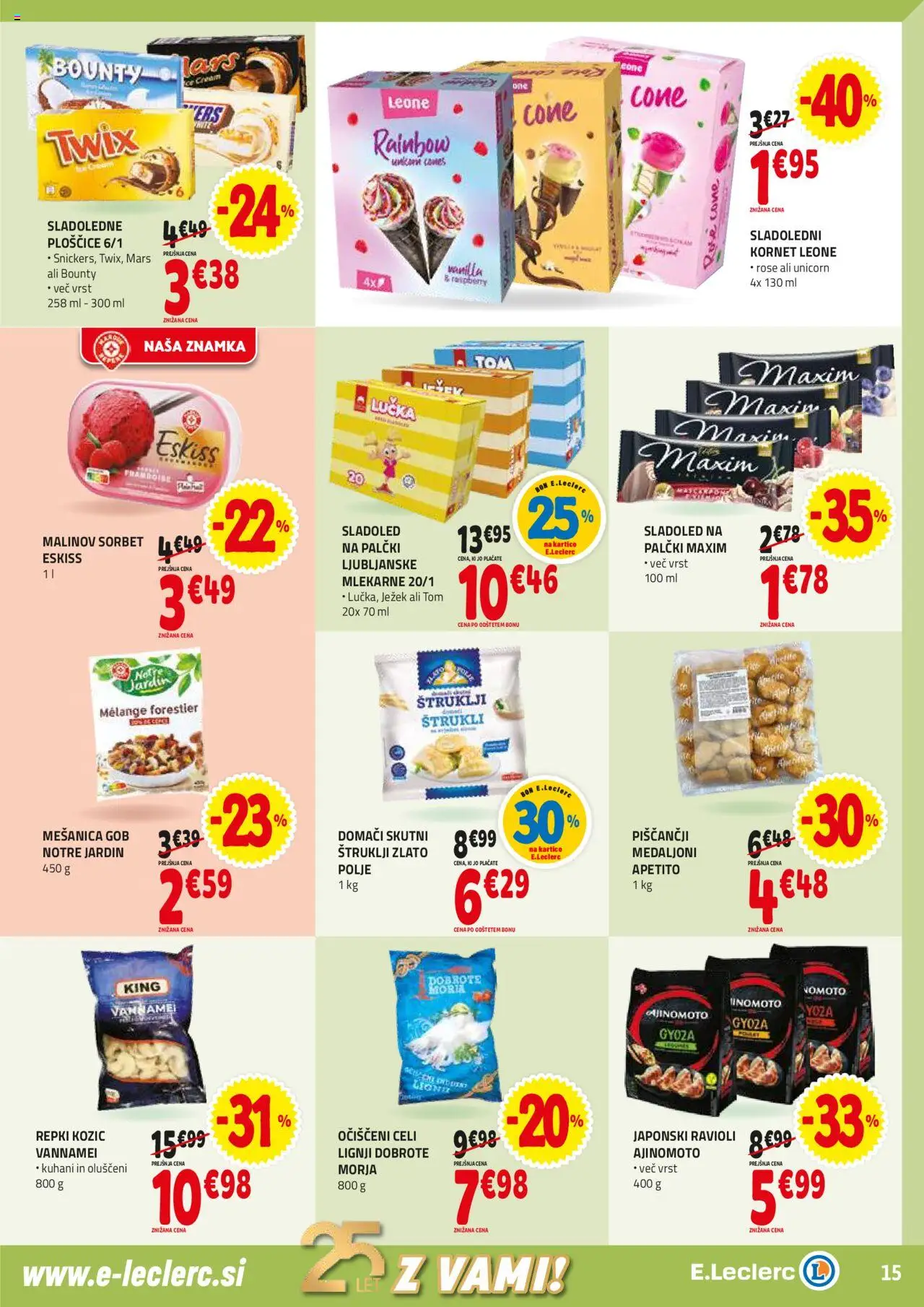 E.leclerc katalog │ velja od 02.07.2025 | Stran: 15 | Izdelki: Štruklji, Lignji, Ploščice, Sladoled